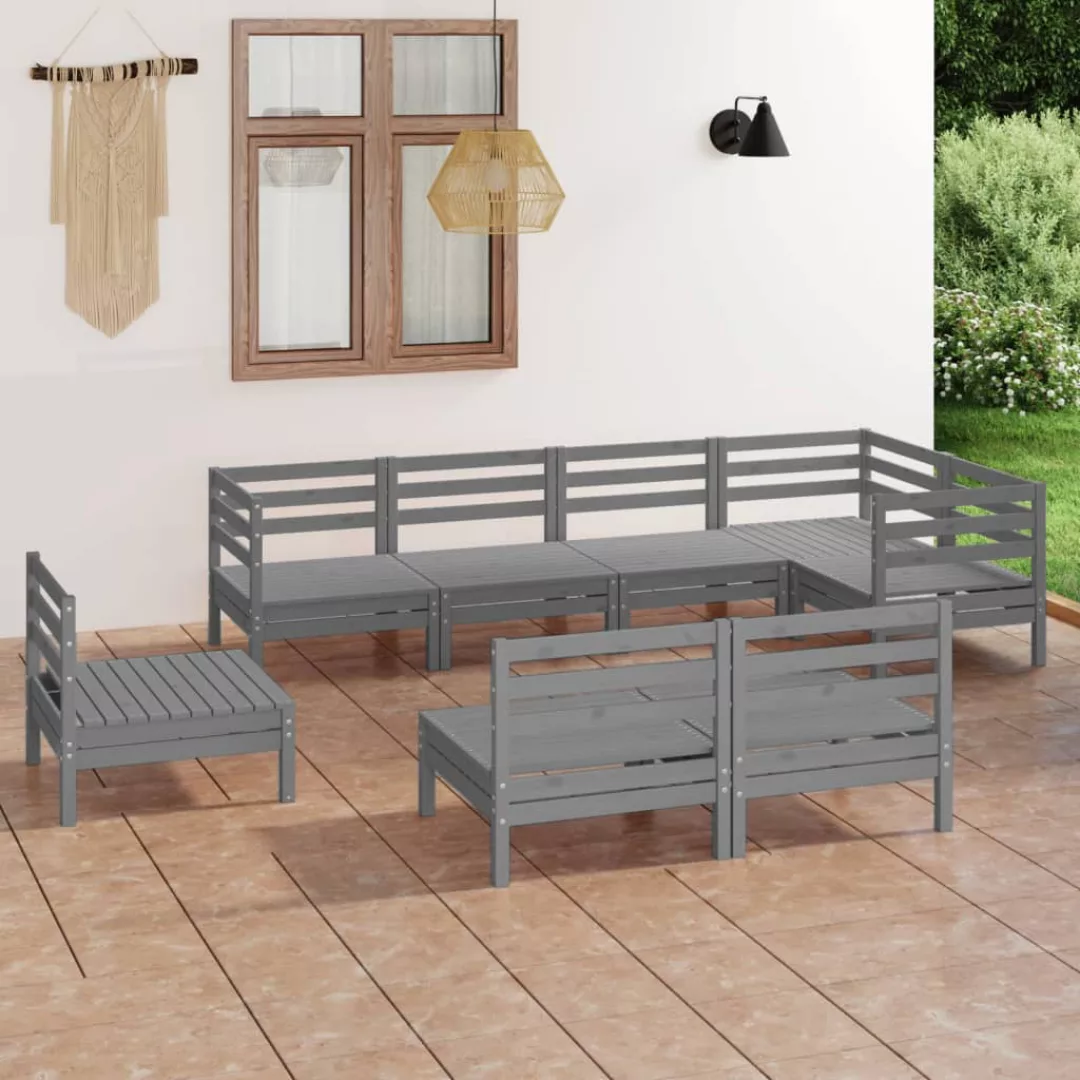 8-tlg. Garten-lounge-set Massivholz Kiefer Grau günstig online kaufen