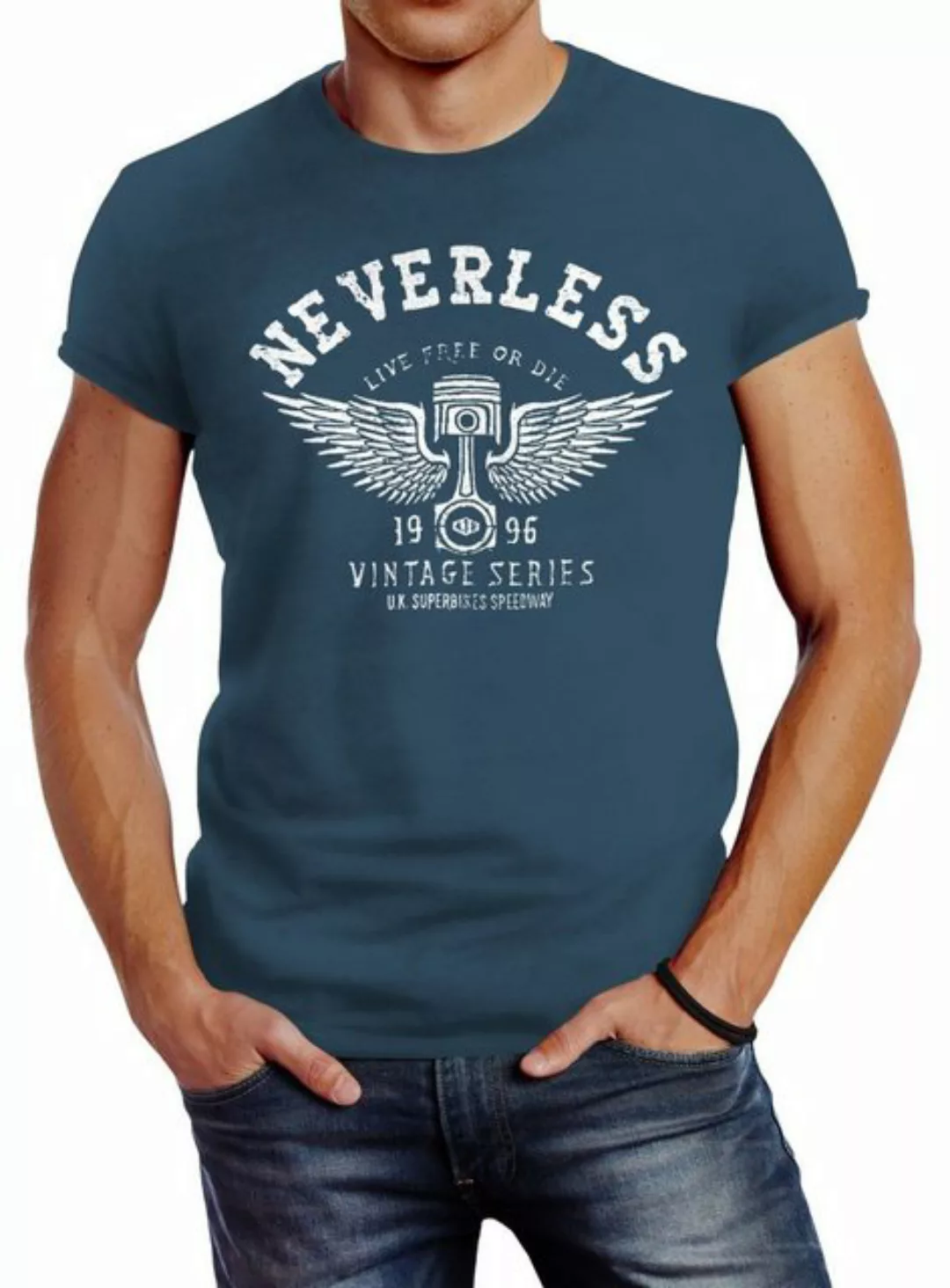 Neverless Print-Shirt Herren T-Shirt Biker Motorrad Motorblock Engine Flüge günstig online kaufen