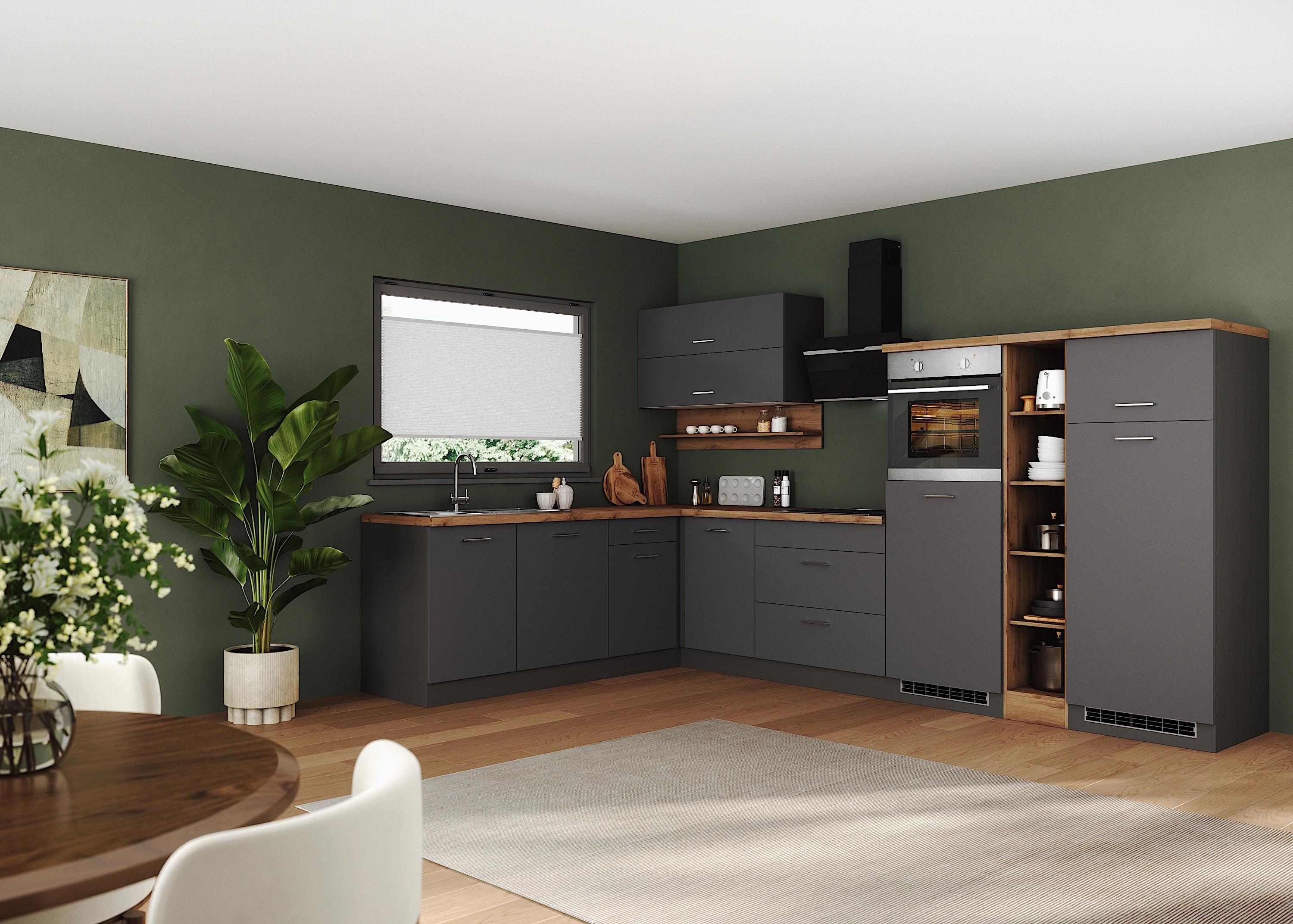 KOCHSTATION Winkelküche "KS-Milan", Stellbreite 340/220 cm, viel Stauraum, günstig online kaufen