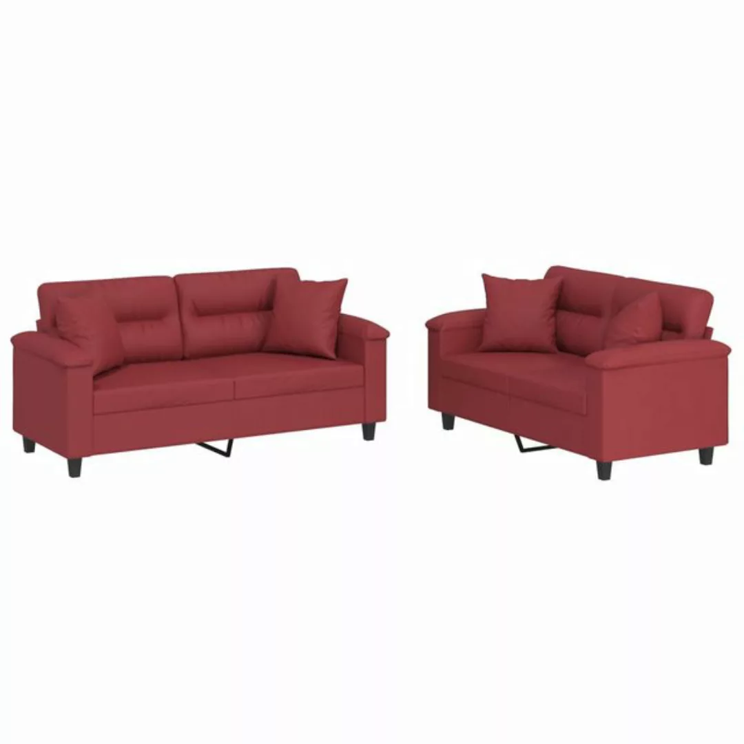 vidaXL Sofa, 2-tlg. Sofagarnitur mit Kissen Weinrot Kunstleder günstig online kaufen