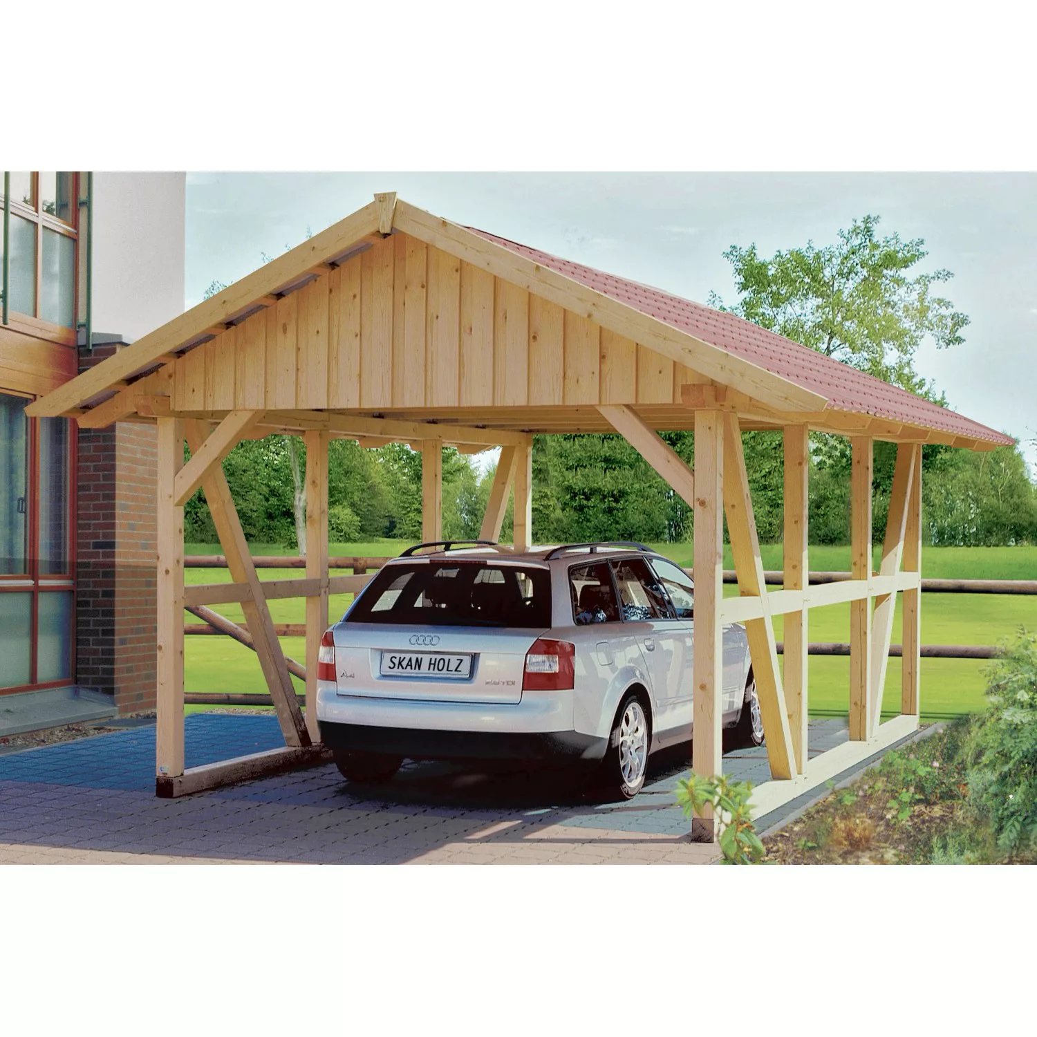 Skan Holz Fachwerk Einzelcarport Schwarzwald 424 cm x 600 cm günstig online kaufen