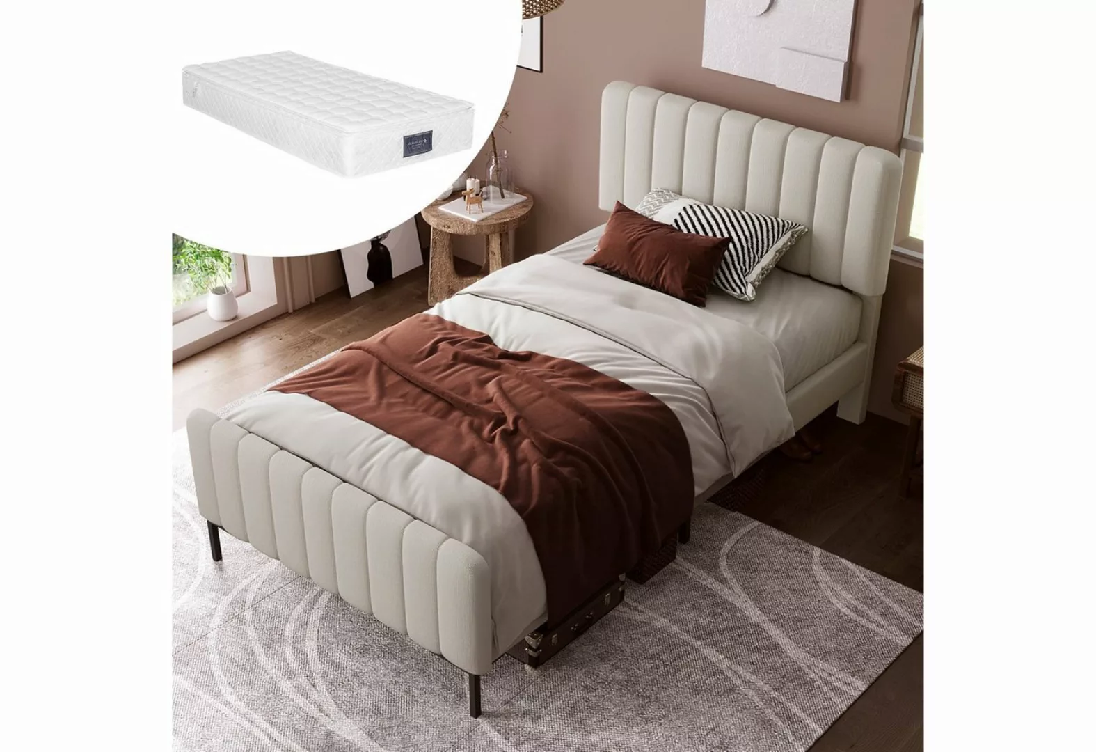 BlingBin Einzelbett Polsterbett (1-tlg., mit Lattenrost, Grau-Beige), Verst günstig online kaufen