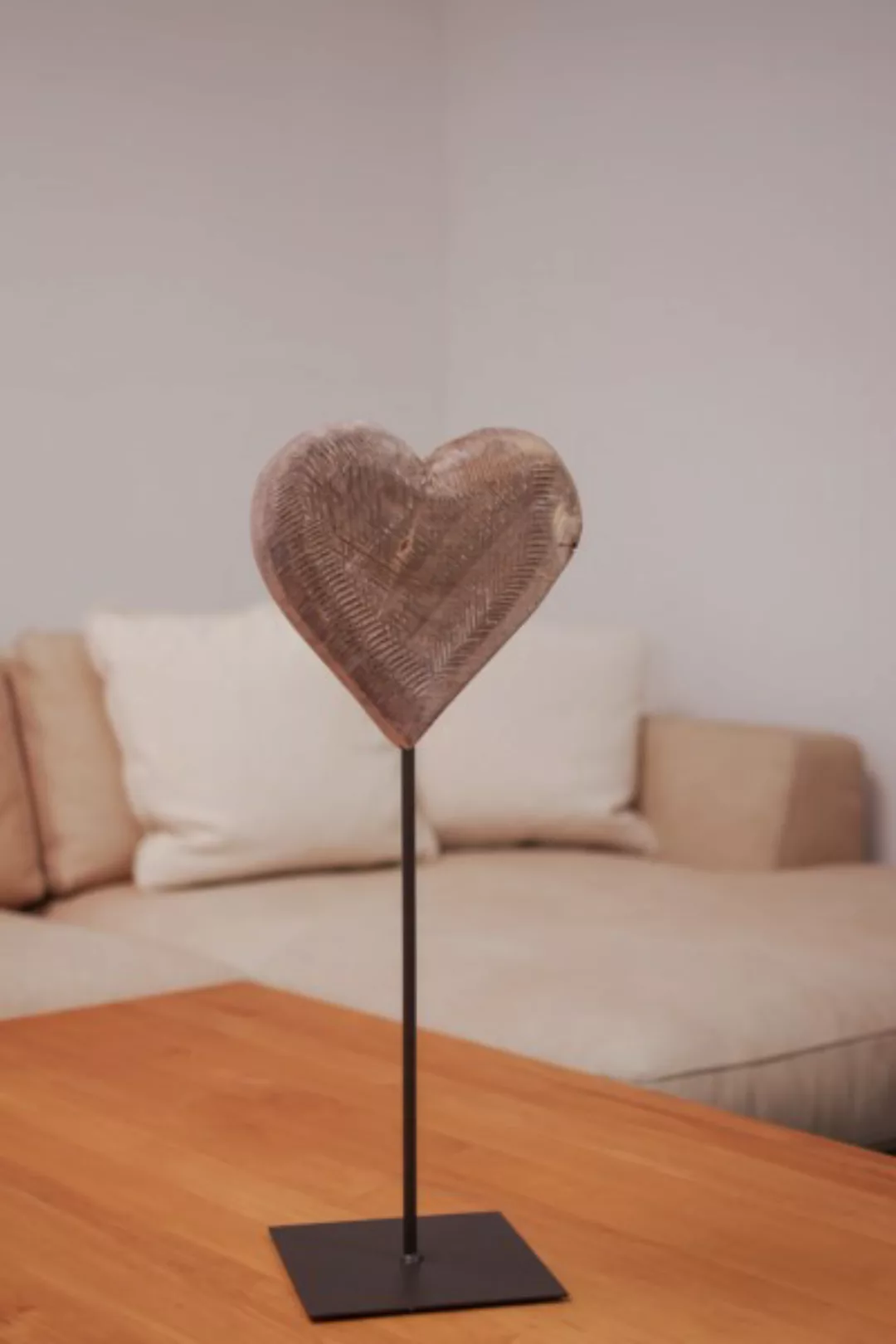 Holzherz grau auf Eisenständer, Höhe 50 cm günstig online kaufen