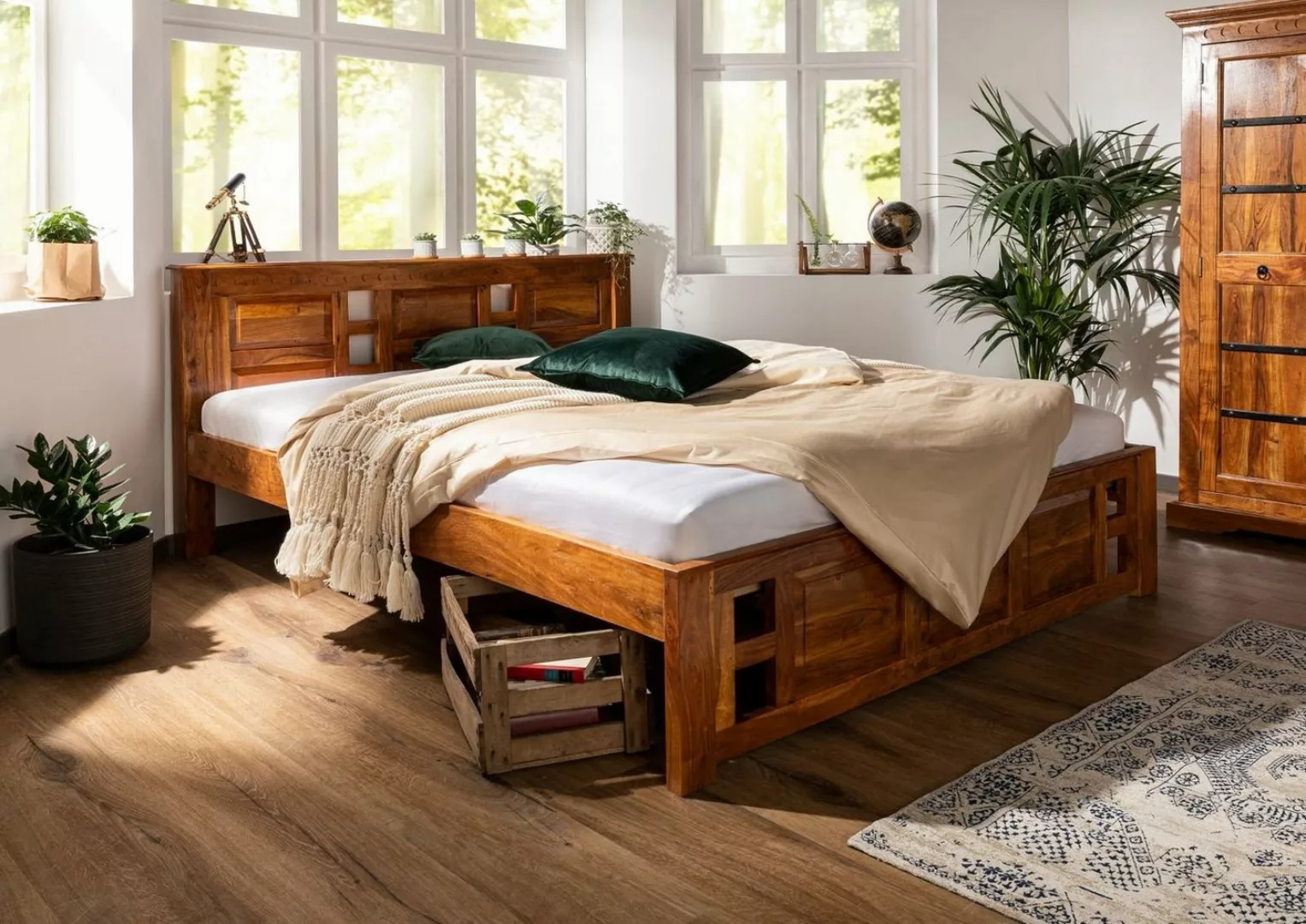 Massivmoebel24 Massivholzbett Bett Akazie 140x200x90 honig lackiert OXFORD günstig online kaufen