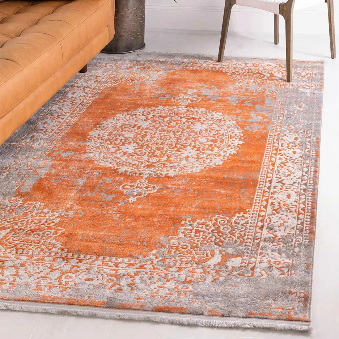 Vintage Teppich Kurzflor mit orientalischem Muster Terracotta günstig online kaufen