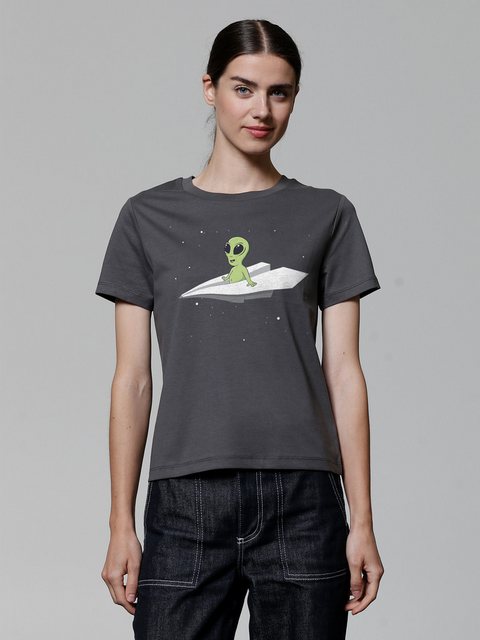 wat? Apparel T-Shirt Alien on a paper plane günstig online kaufen