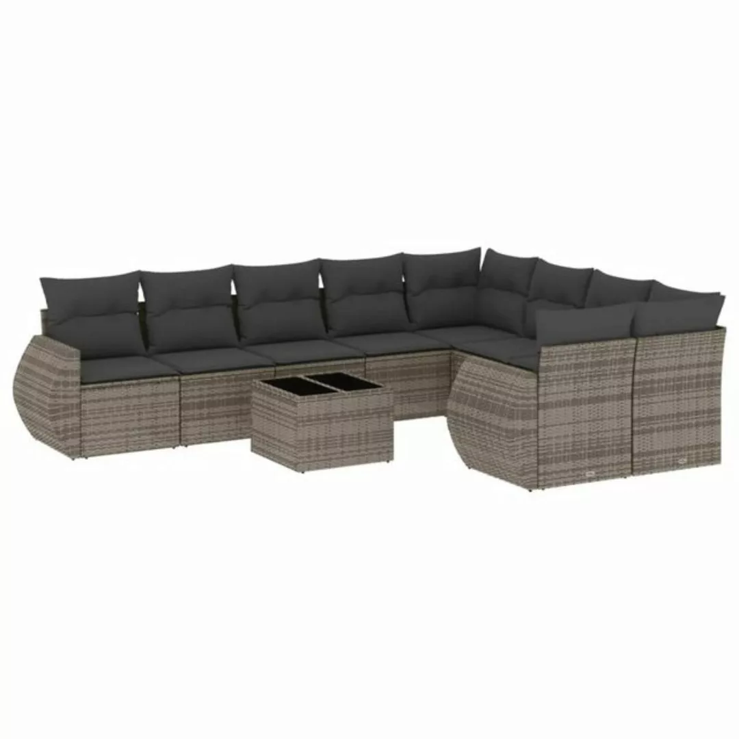 vidaXL Sofaelement 10-tlg. Garten-Sofagarnitur mit Kissen Grau Poly Rattan günstig online kaufen