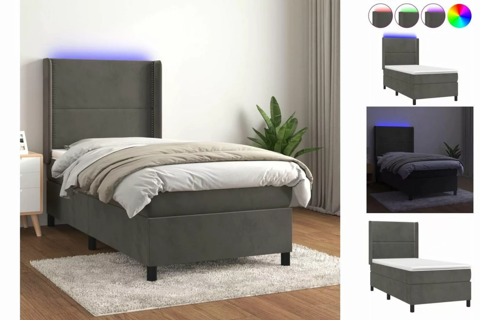 vidaXL Bettgestell Boxspringbett mit Matratze LED Dunkelgrau 90x190 cm Samt günstig online kaufen