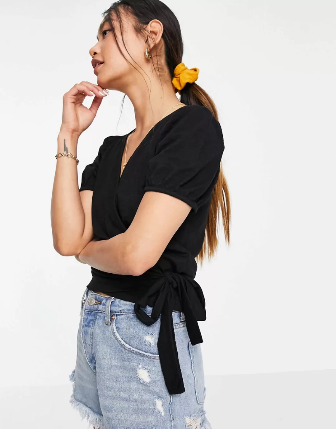 Whistles – Wickel-T-Shirt im Ballerina-Stil in Schwarz günstig online kaufen