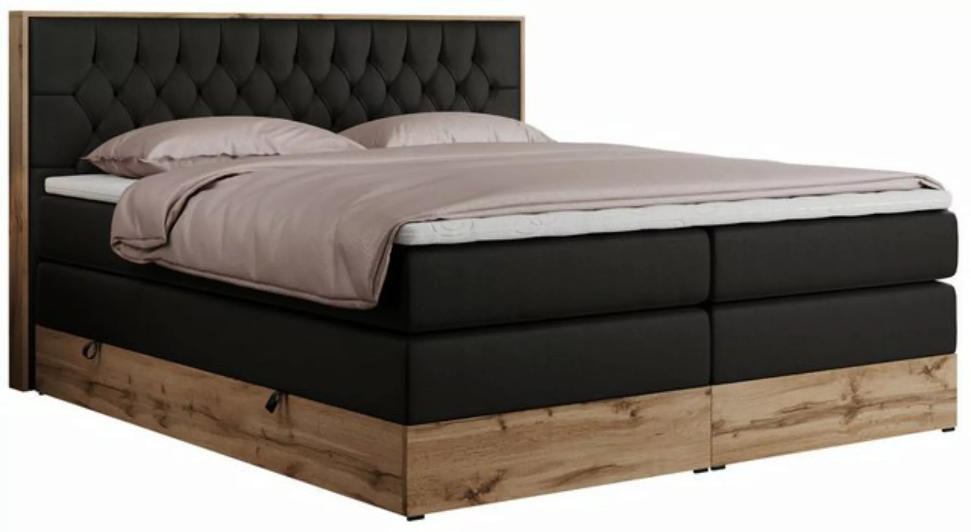 MKS MÖBEL Boxspringbett AMORE KING (Set, Holzrahmen in Eiche-Optik, Topper günstig online kaufen