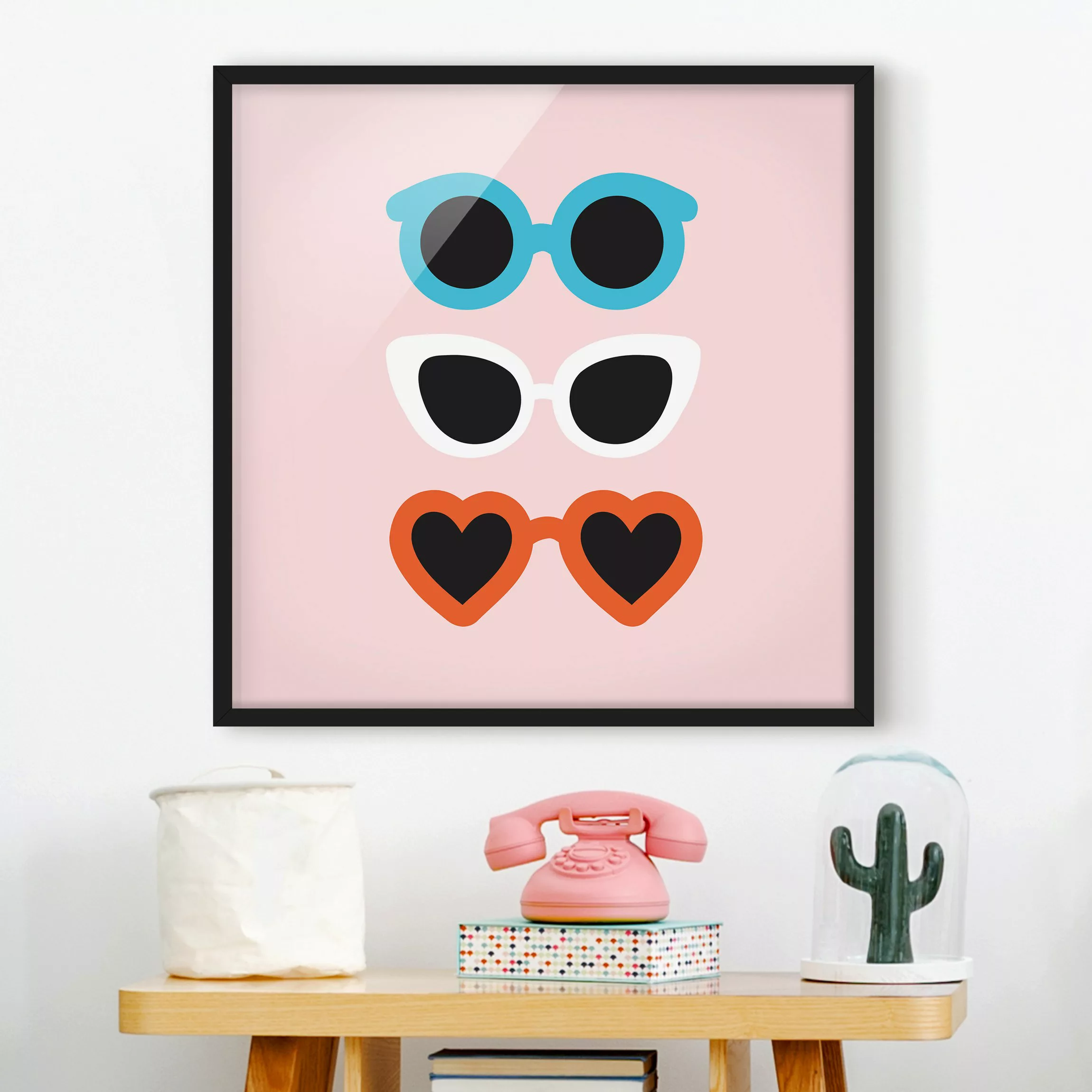 Bild mit Rahmen Sonnenbrillen Tricolore günstig online kaufen