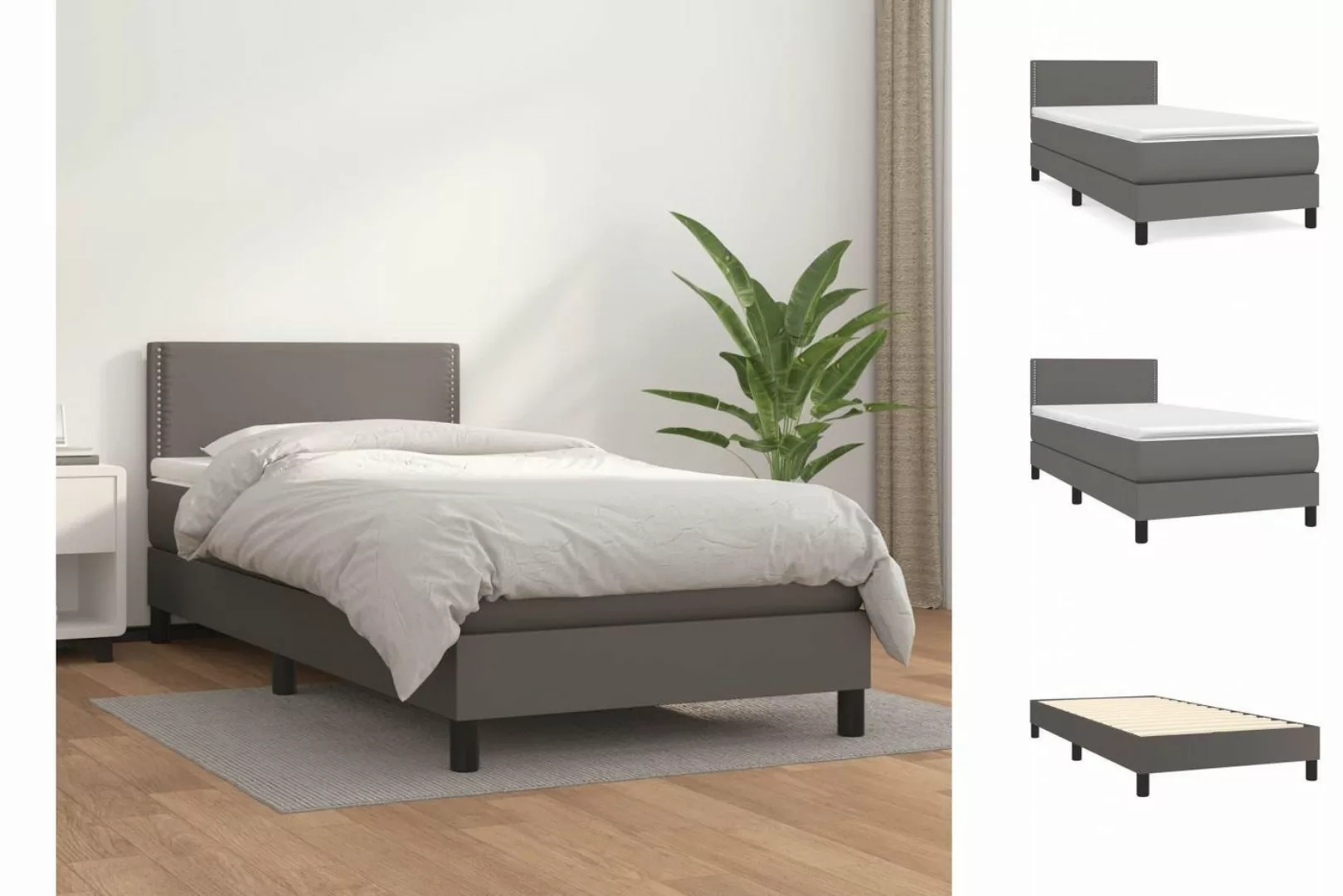 vidaXL Bettgestell Boxspringbett mit Matratze Grau 90x200 cm Kunstleder Bet günstig online kaufen