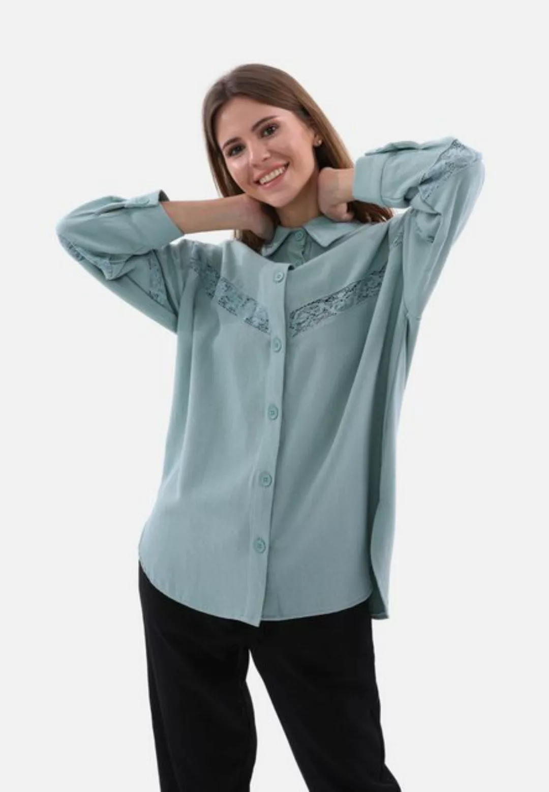 COFI Casuals Langarmbluse Damenhemd mit Spitze-Details One-Size Blusen Lang günstig online kaufen