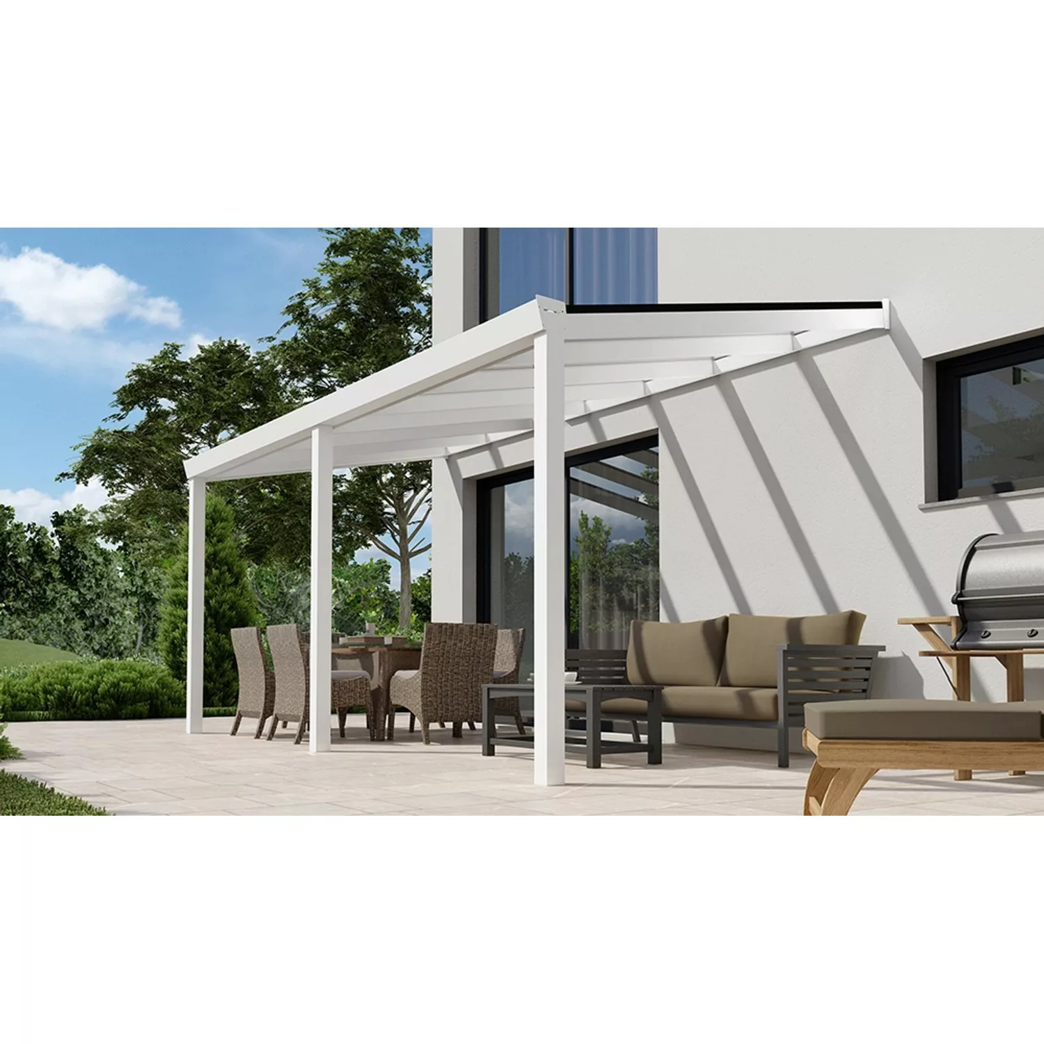 Terrassenüberdachung Basic 500 cm x 250 cm Weiß Glas günstig online kaufen