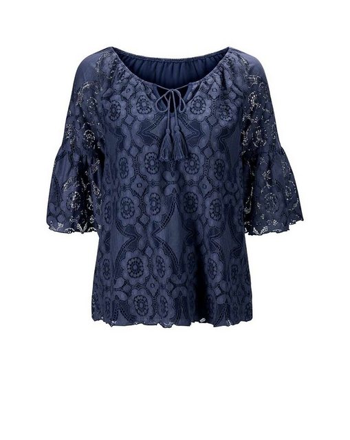heine Print-Shirt LINEA TESINI Damen Designer-Spitzenshirt, rauchblau günstig online kaufen