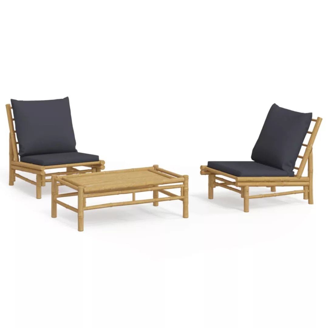 Vidaxl 3-tlg. Garten-lounge-set Mit Dunkelgrauen Kissen Bambus günstig online kaufen