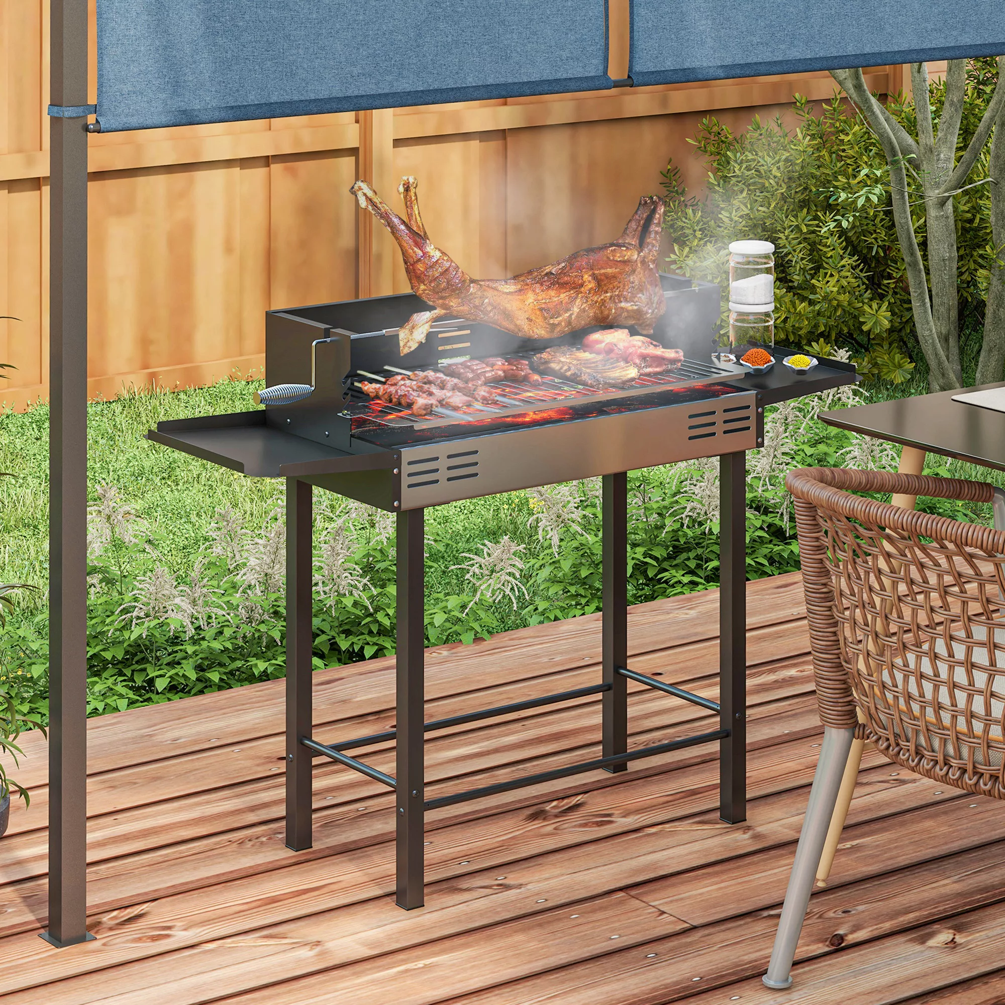 Outsunny Holzkohlegrill Campinggrill klappbar mit Grillrost & Rotisserie-Ki günstig online kaufen