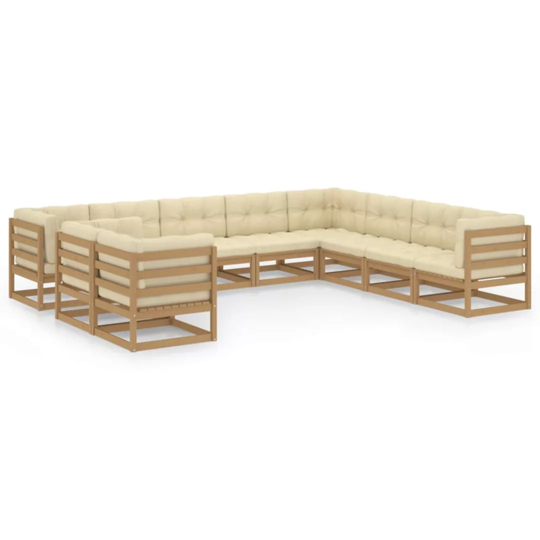 10-tlg. Garten-lounge-set Kissen Honigbraun Kiefer Massivholz günstig online kaufen