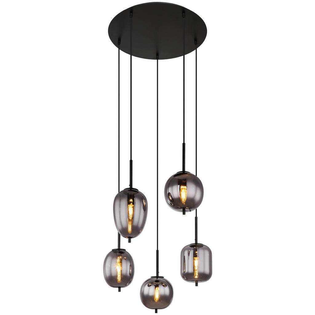 GLOBO Pendelleuchte Blacky 15345-5 schwarz natur Rauch Metall Aluminium Gla günstig online kaufen