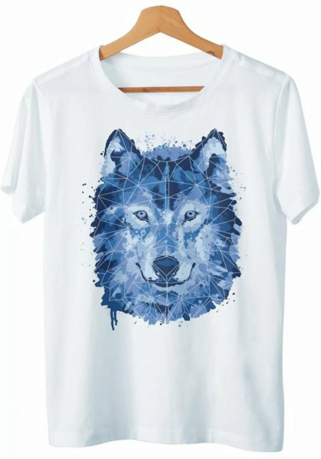 Art & Detail Shirt T-Shirt Wolf Polygon Style Tier Watercolor Design günstig online kaufen