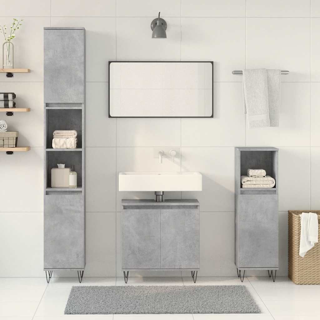 vidaXL Badezimmer-Set 3-tlg. Badmöbel-Set Betongrau Holzwerkstoff, günstig online kaufen