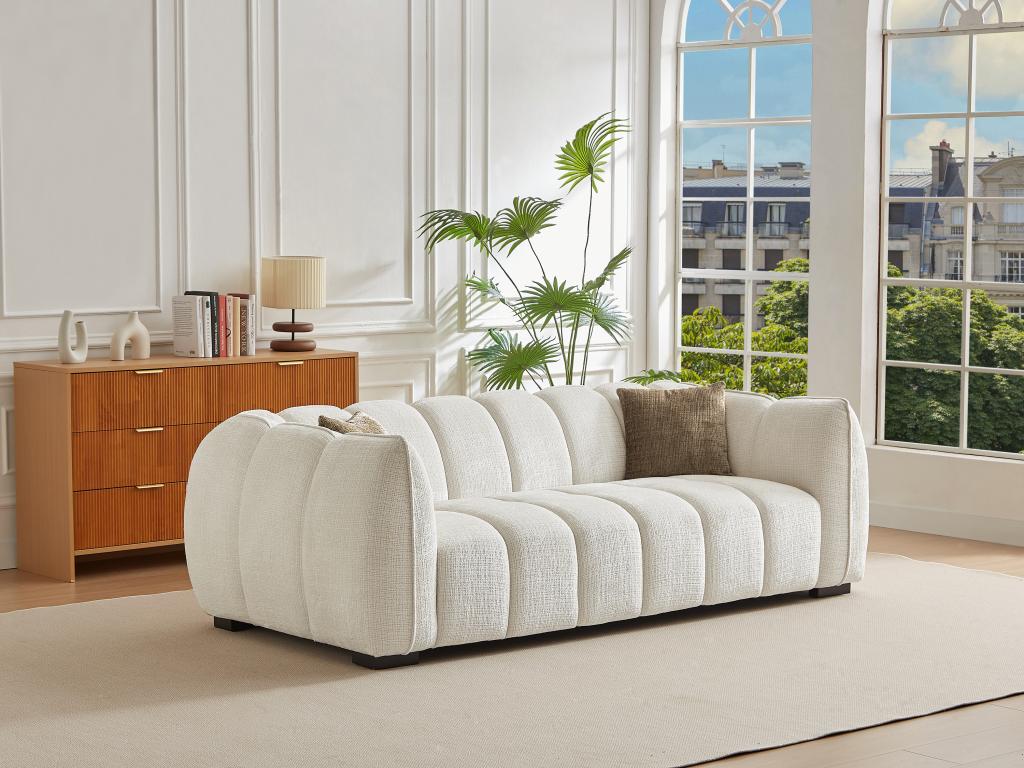 Sofa 3-Sitzer - Strukturstoff - Beige - BASDIO günstig online kaufen