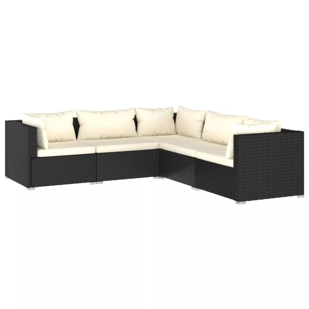 Vidaxl 5-tlg. Garten-lounge-set Mit Kissen Poly Rattan Schwarz günstig online kaufen