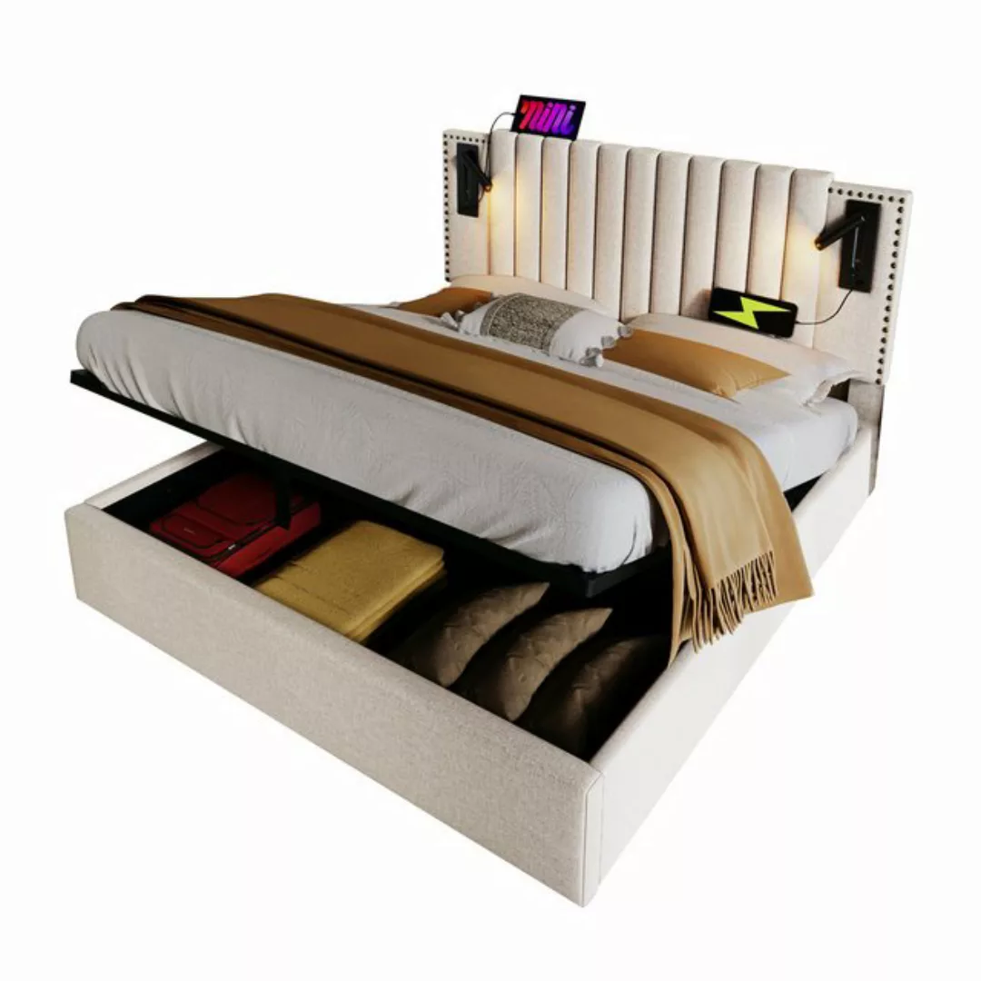 Gotagee Polsterbett Gästebett Doppelbett USB Baumwolle Flaches Bett Beige S günstig online kaufen