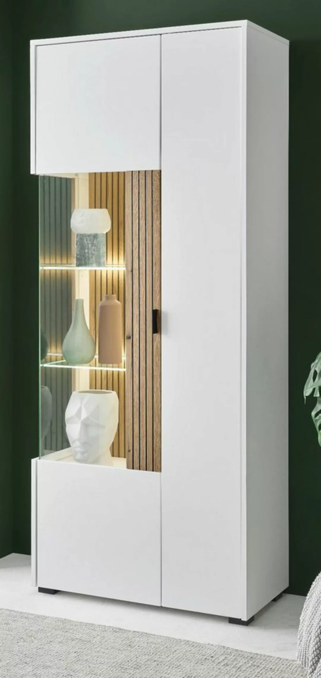 Furn.Design Standvitrine Merced (Vitrinenschrank in weiß mit Eiche, 75 x 18 günstig online kaufen