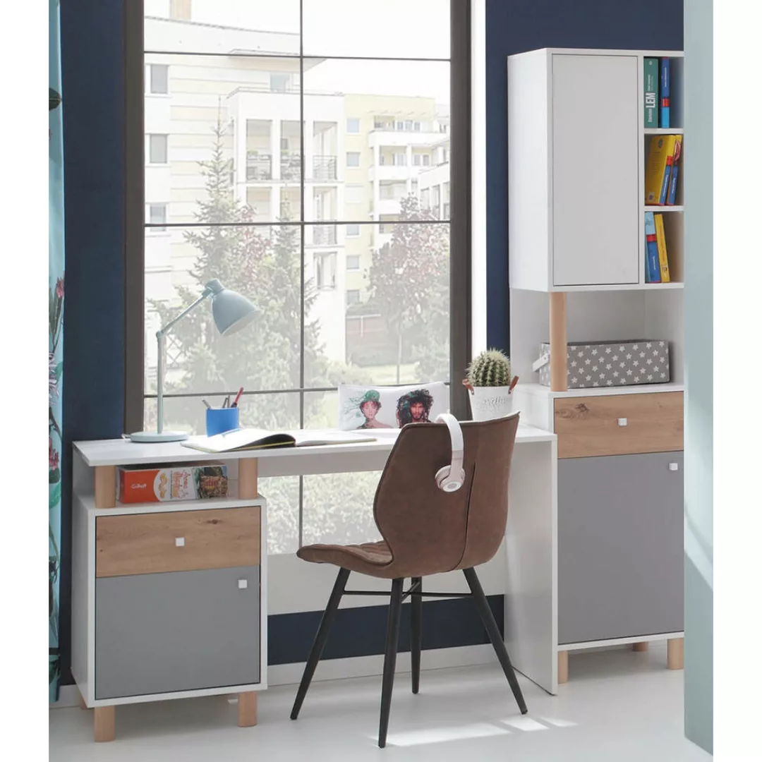 Jugendzimmer Set 2-teilig FAIRFAX-133 mit Schreibtisch in weiß mit Eiche un günstig online kaufen