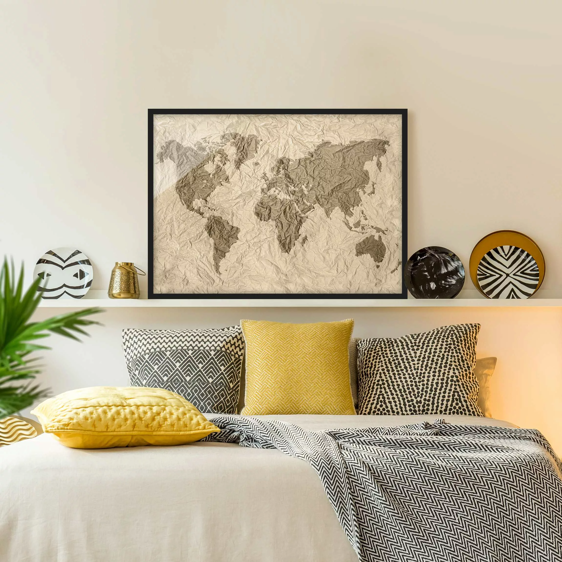 Bild mit Rahmen Stadt-, Land- & Weltkarte - Querformat Papier Weltkarte Bei günstig online kaufen
