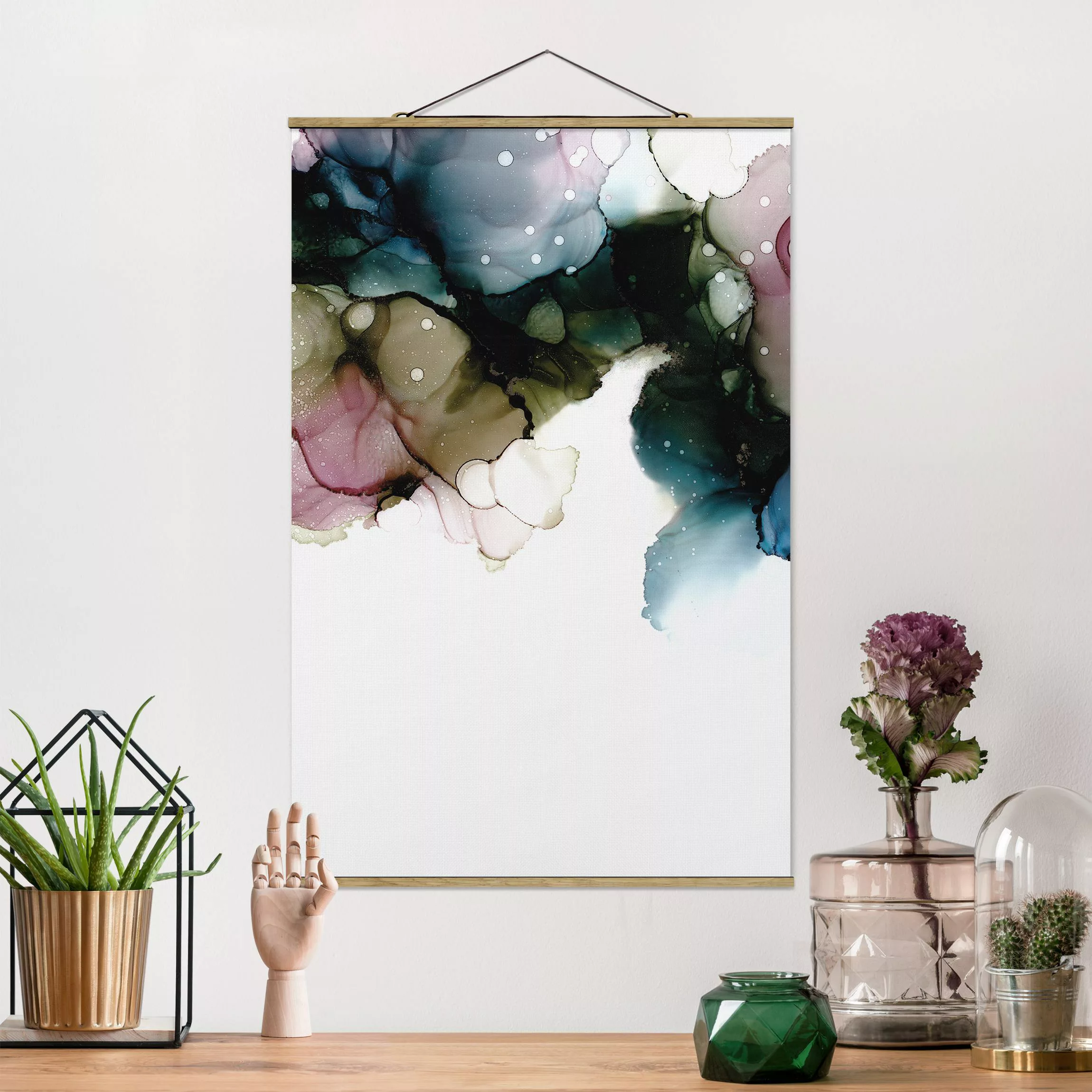 Stoffbild mit Posterleisten Blumenbogen mit Gold günstig online kaufen