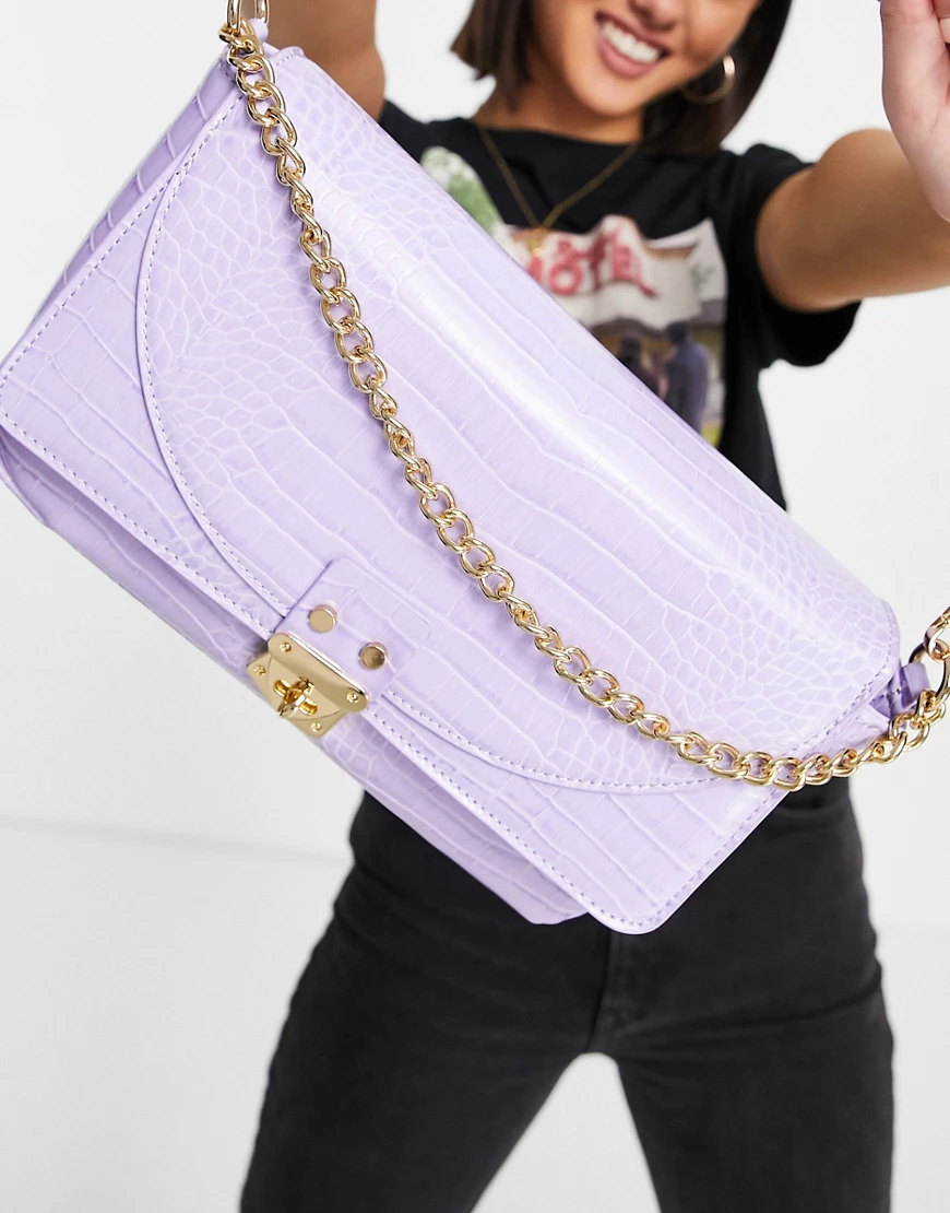 Skinnydip – Tiffany – Schultertasche in Flieder mit Kroko-Optik-Violett günstig online kaufen