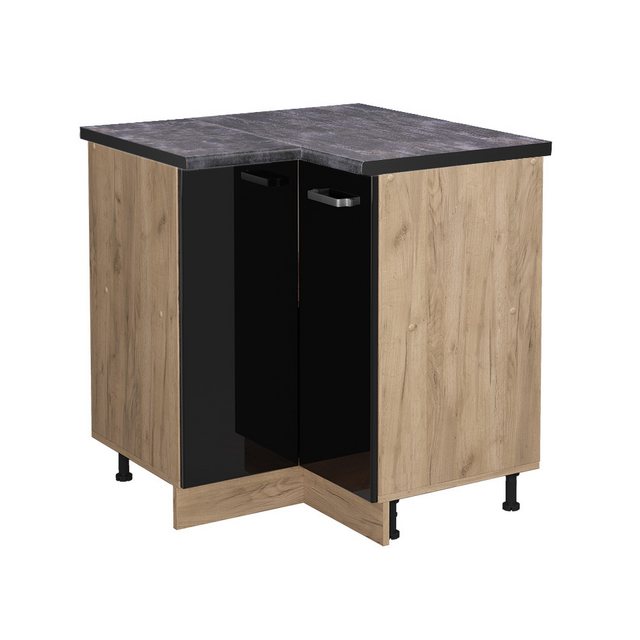 Vicco Eckunterschrank R-Line, Schwarz Hochglanz/Goldkraft Eiche, 75.6 cm, A günstig online kaufen