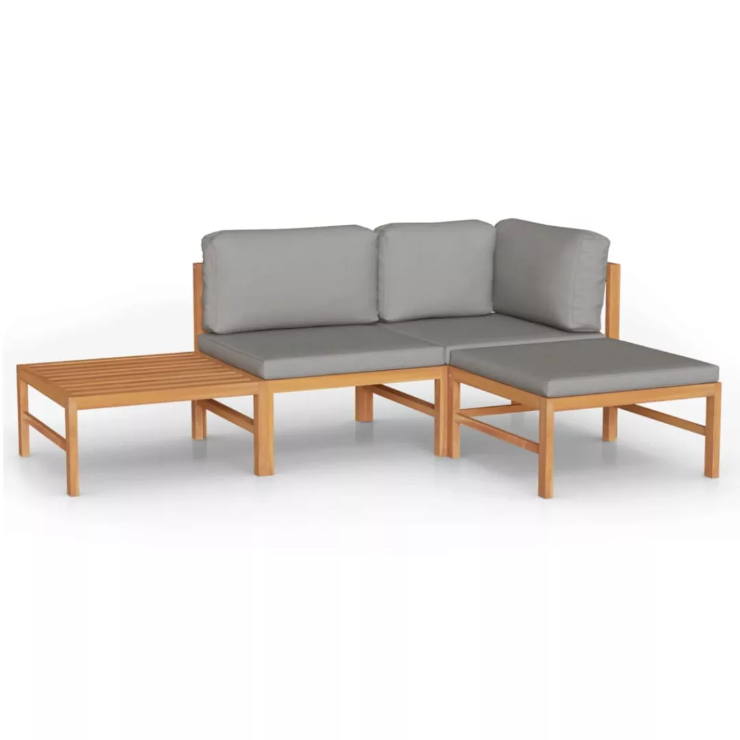 4-tlg. Garten-lounge-set Mit Grauen Kissen Massivholz Teak günstig online kaufen