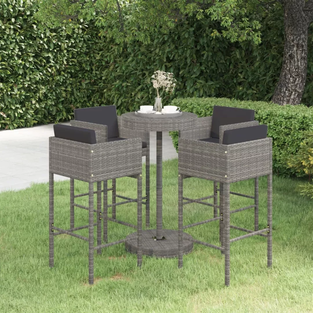 5-tlg. Gartenbar-set Mit Kissen Poly Rattan Grau günstig online kaufen