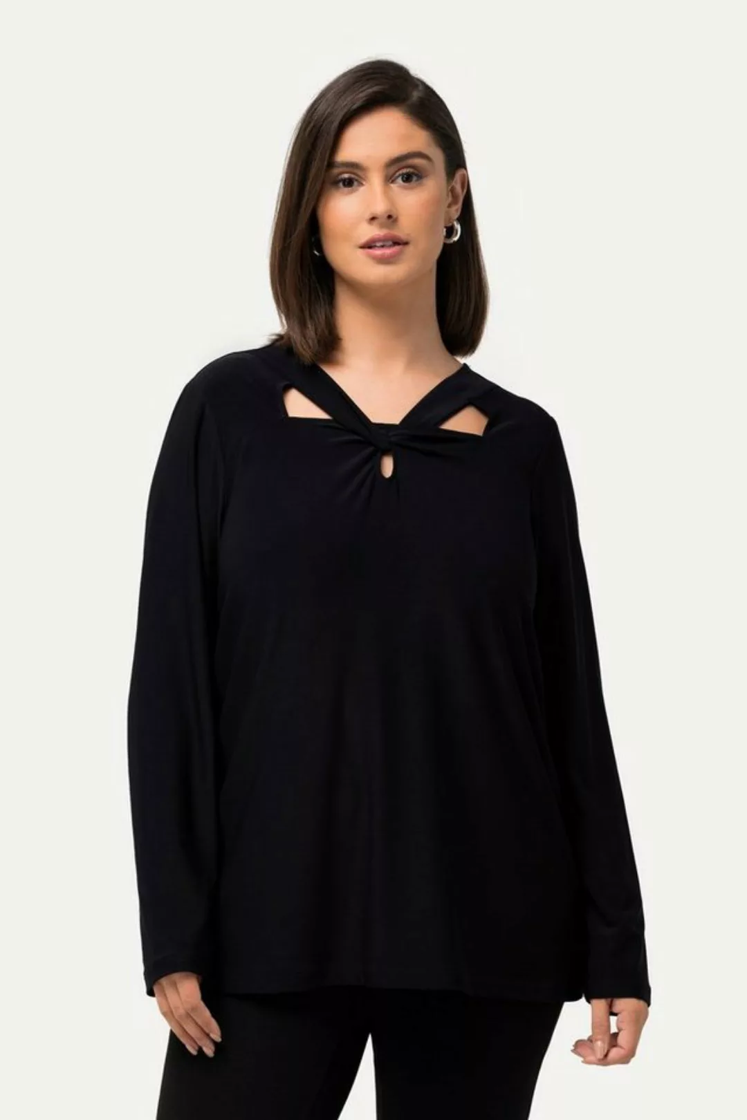 Ulla Popken Rundhalsshirt Shirt Cut-Out Classic V-Ausschnitt Langarm günstig online kaufen