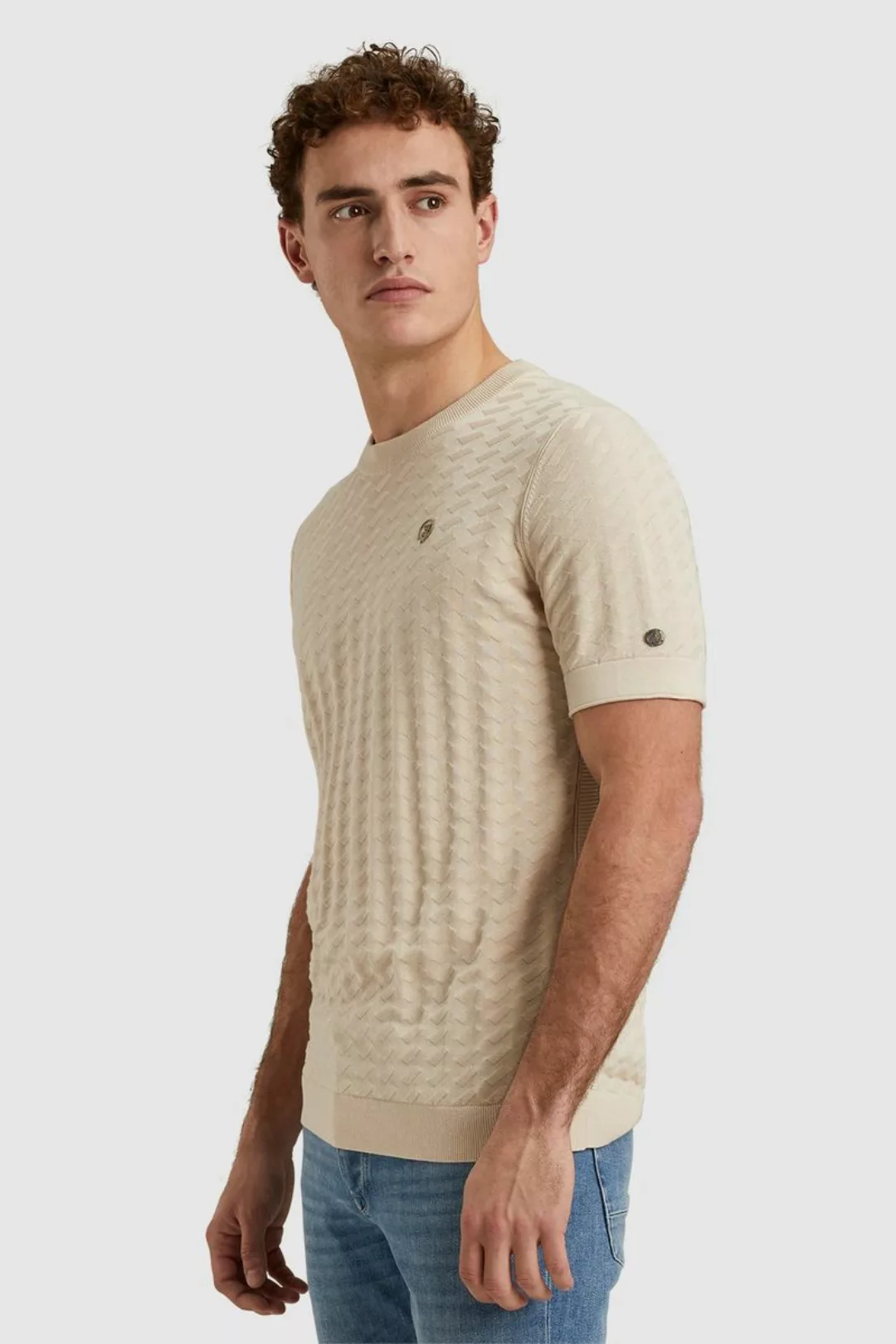 Cast Iron Knitted T-shirt Struktur Ecru - Größe L günstig online kaufen