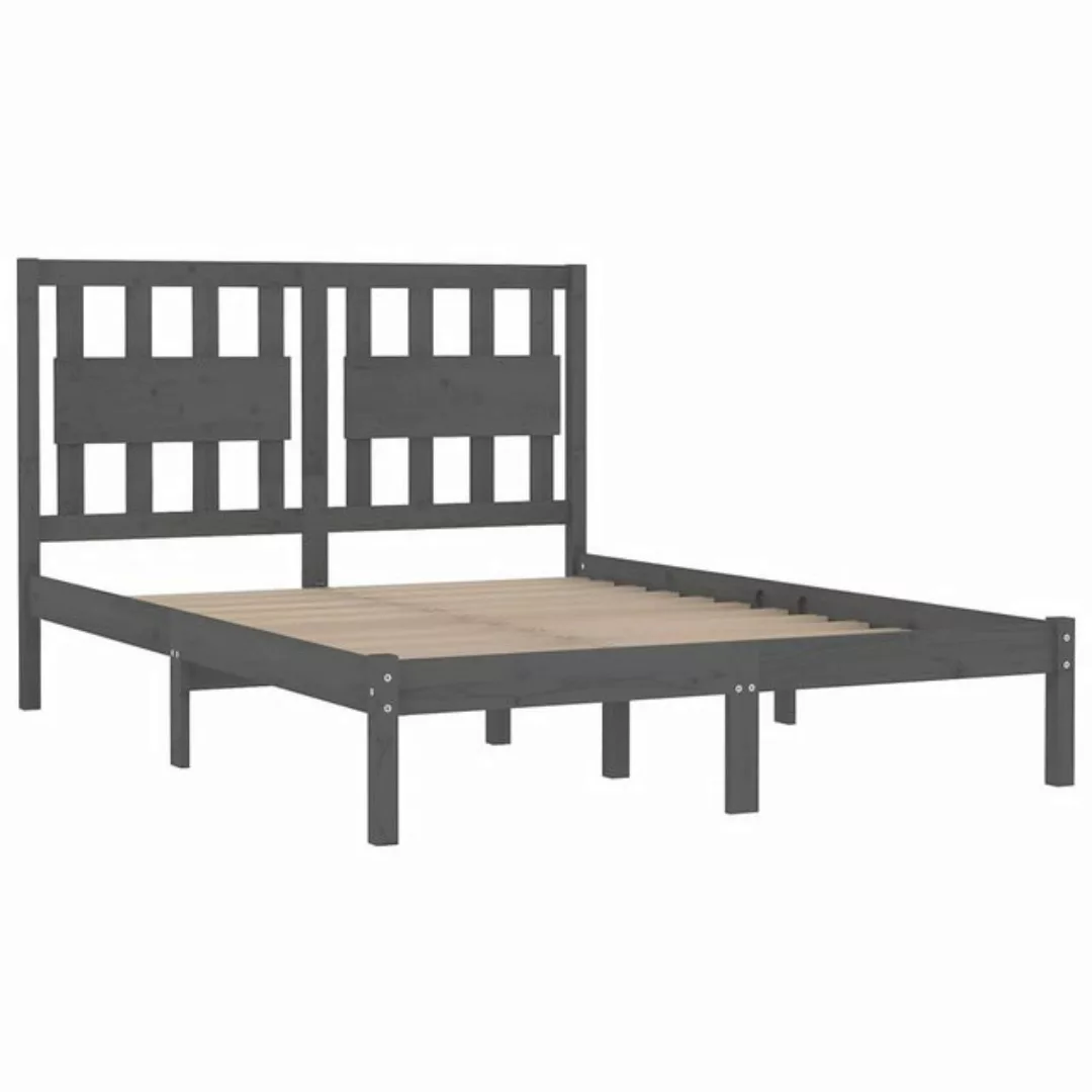 vidaXL Bettgestell Massivholzbett Grau Kiefer 200x200 cm Doppelbett Bett Be günstig online kaufen