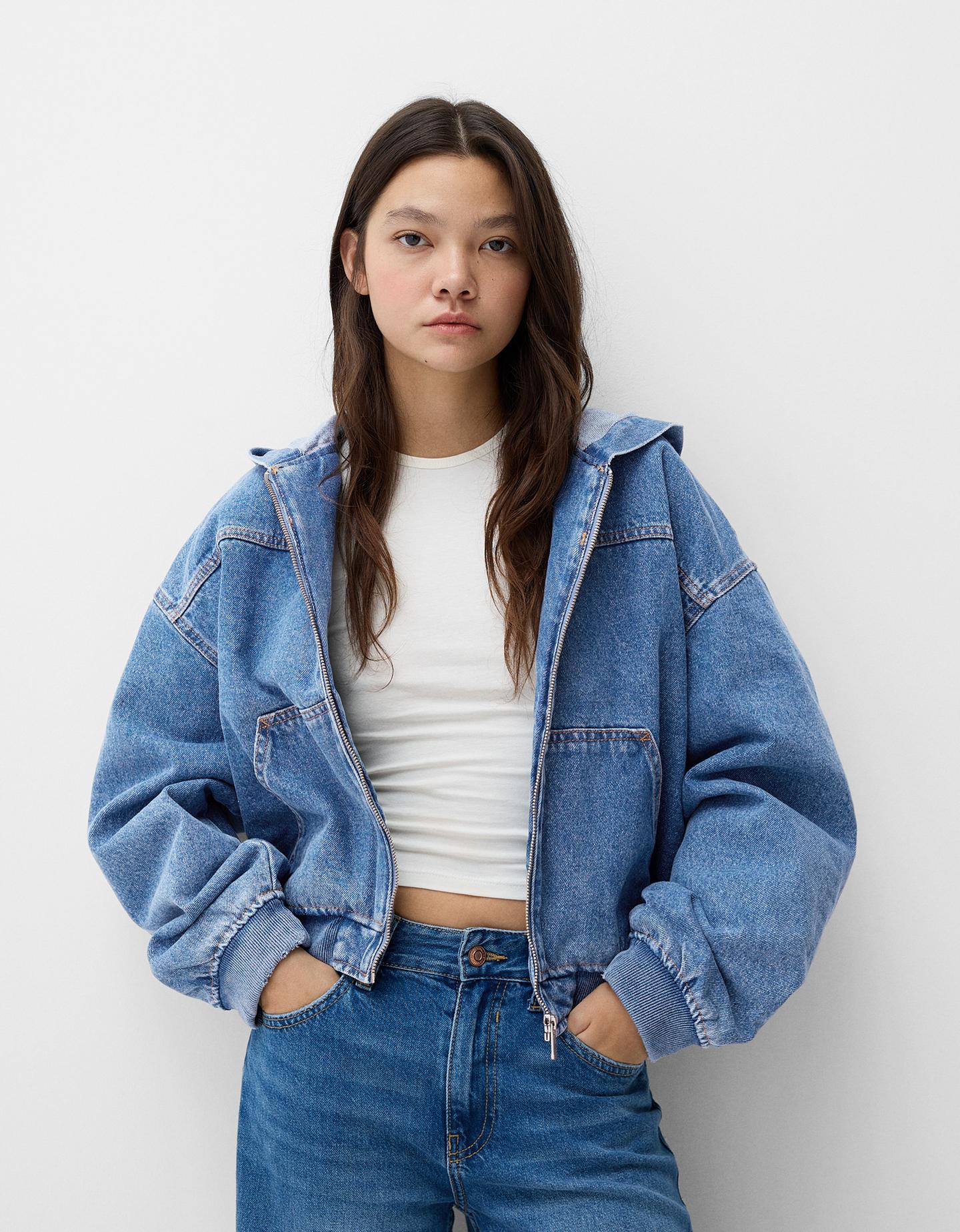 Bershka Jeansjacke Mit Kapuze Damen S Ausgewaschenes Blau günstig online kaufen