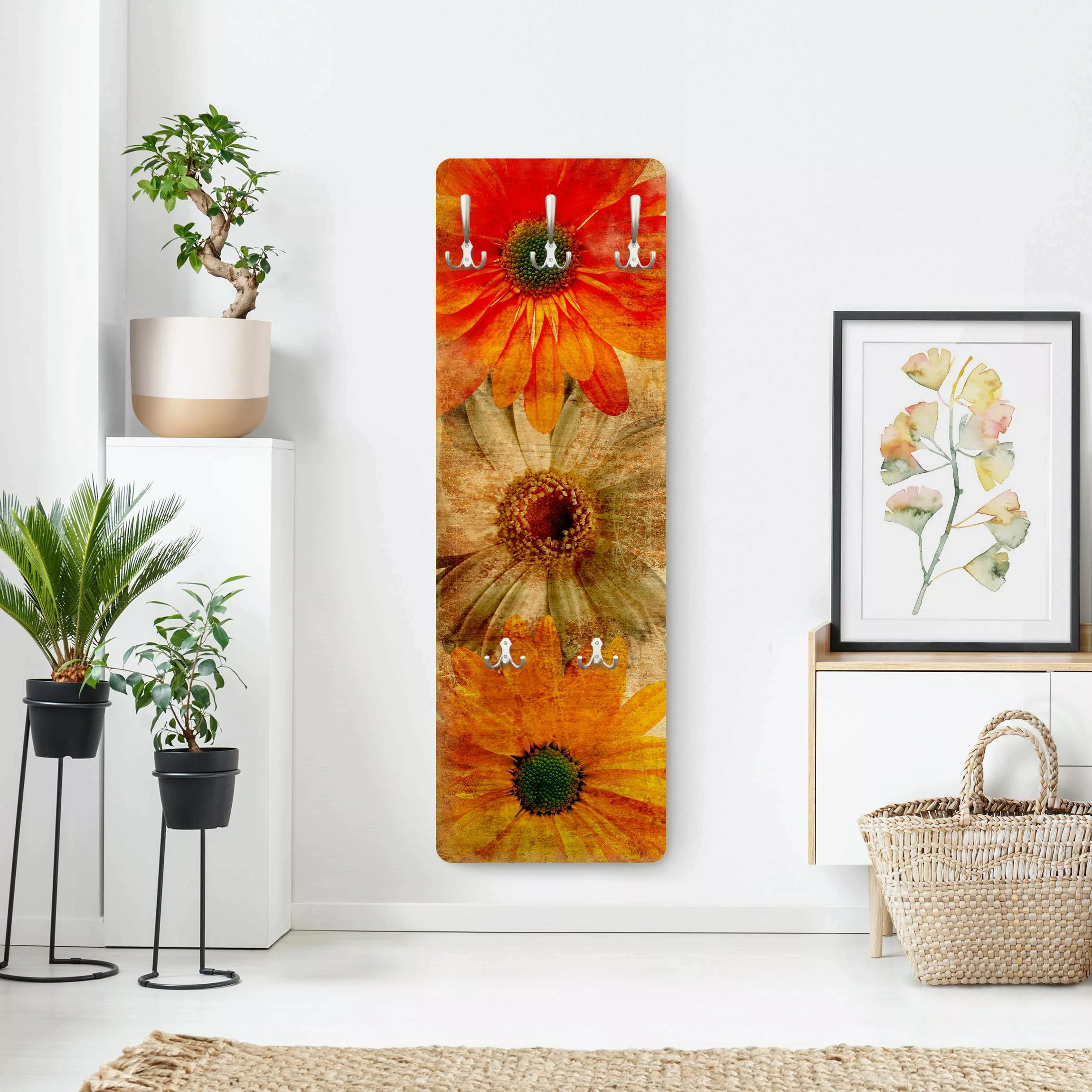 Wandgarderobe Holzpaneel Blumen Vintage Flowermix günstig online kaufen