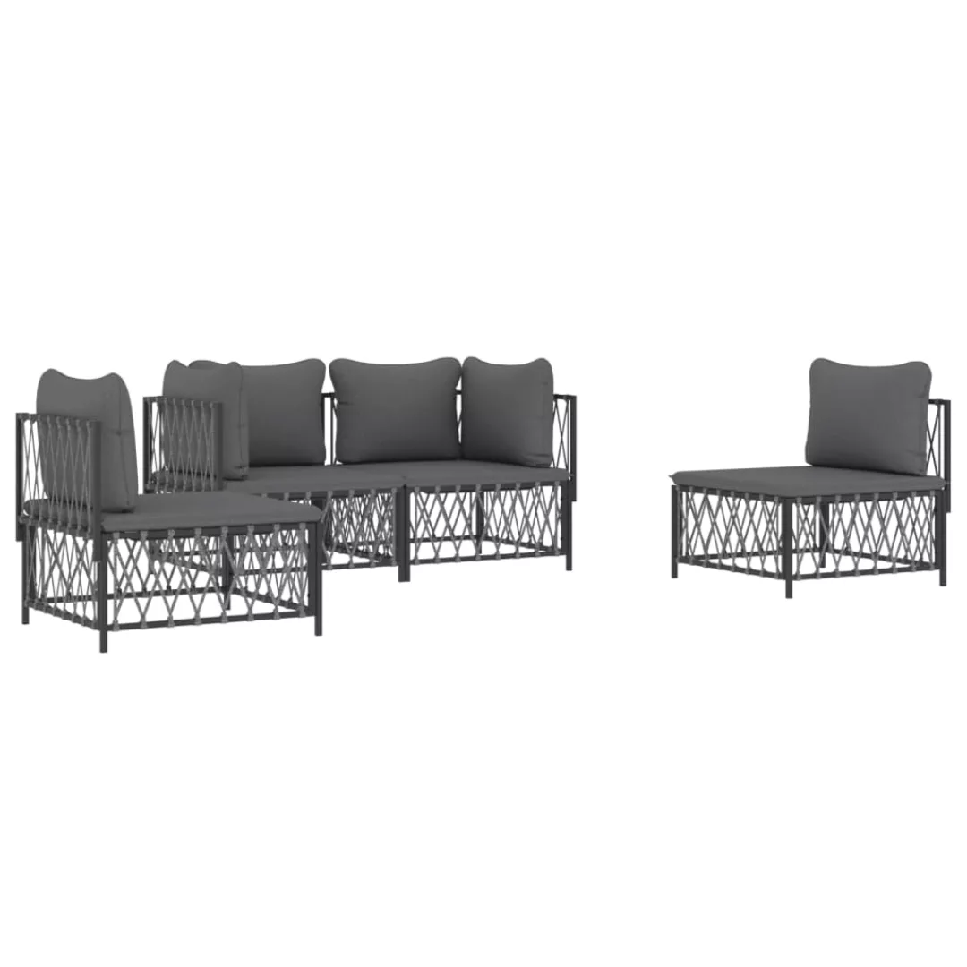 Vidaxl 4-tlg. Garten-lounge-set Mit Kissen Anthrazit Stahl günstig online kaufen