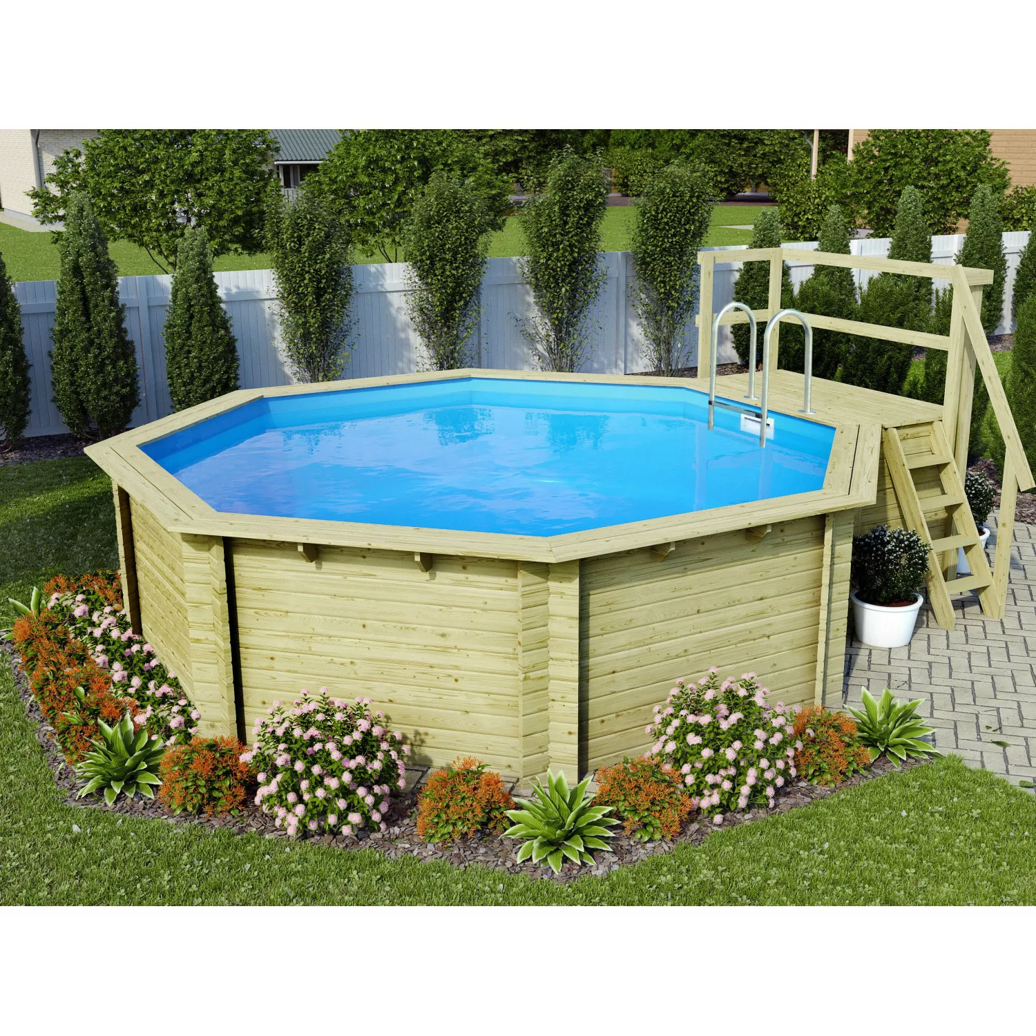 Karibu Pool 2 Set B inkl. Filteranlage Skimmer mit Sonnenterrasse günstig online kaufen