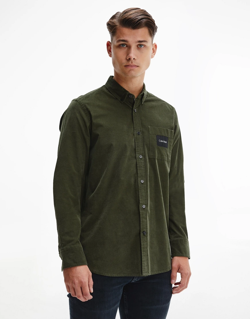 Calvin Klein – Hemdjacke aus Baby-Cord in Grün mit regulärer Passform, Aufn günstig online kaufen