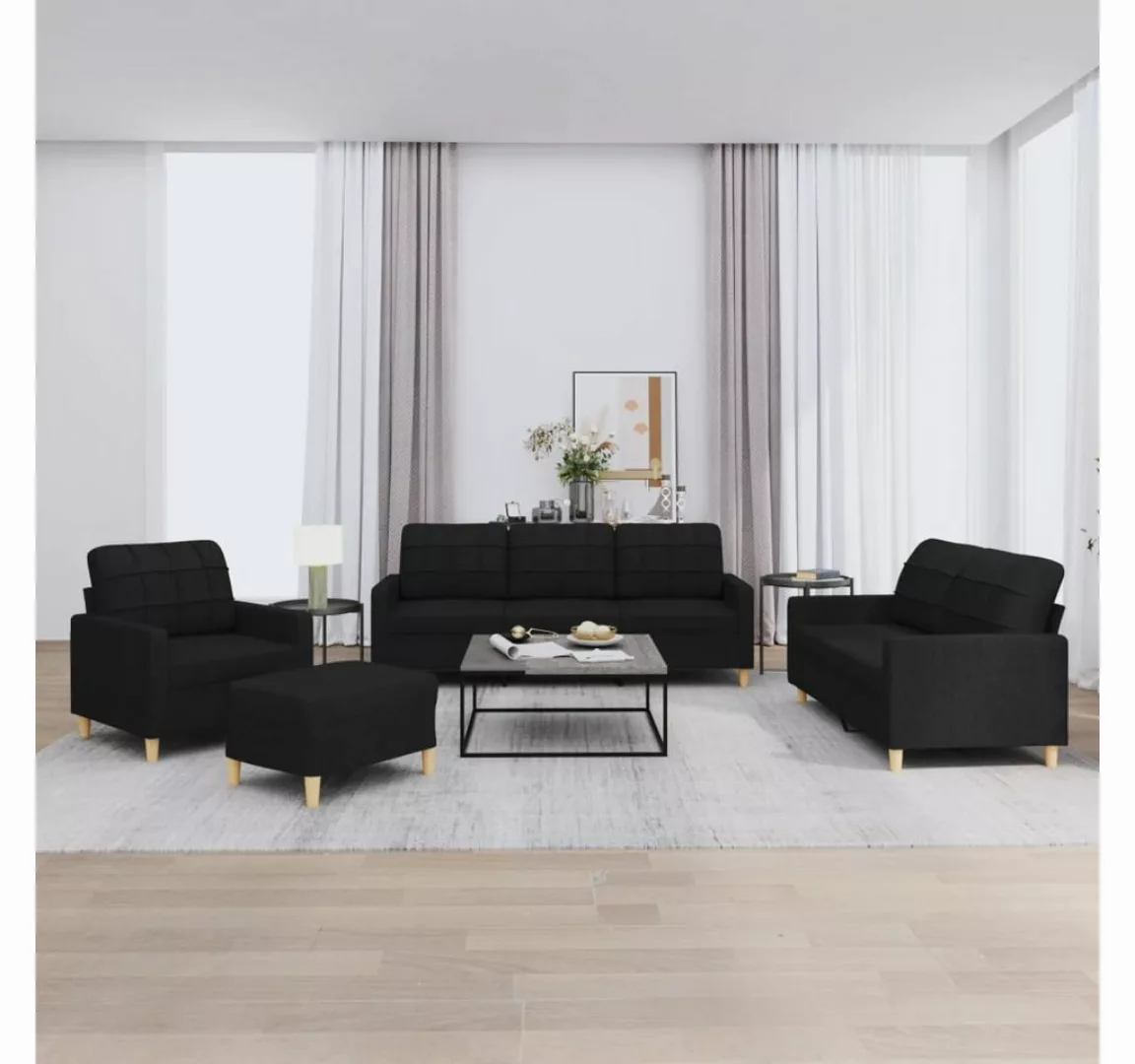 vidaXL Sofa Sofagarnitur mit Kissen Stoff, Standard + Hocker, Schwarz günstig online kaufen