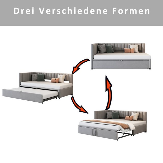 Flieks Daybett, L-förmiges Polsterbett Schlafsofa mit Ausziehbett 90x200cm/ günstig online kaufen