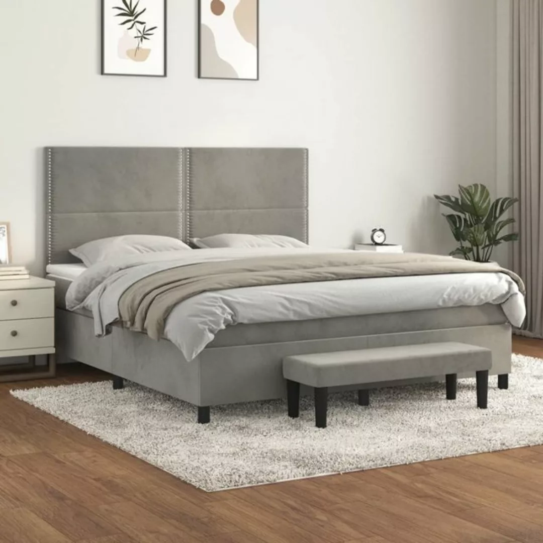 vidaXL Bettgestell Boxspringbett mit Matratze Hellgrau 160x200 cm Samt Bett günstig online kaufen