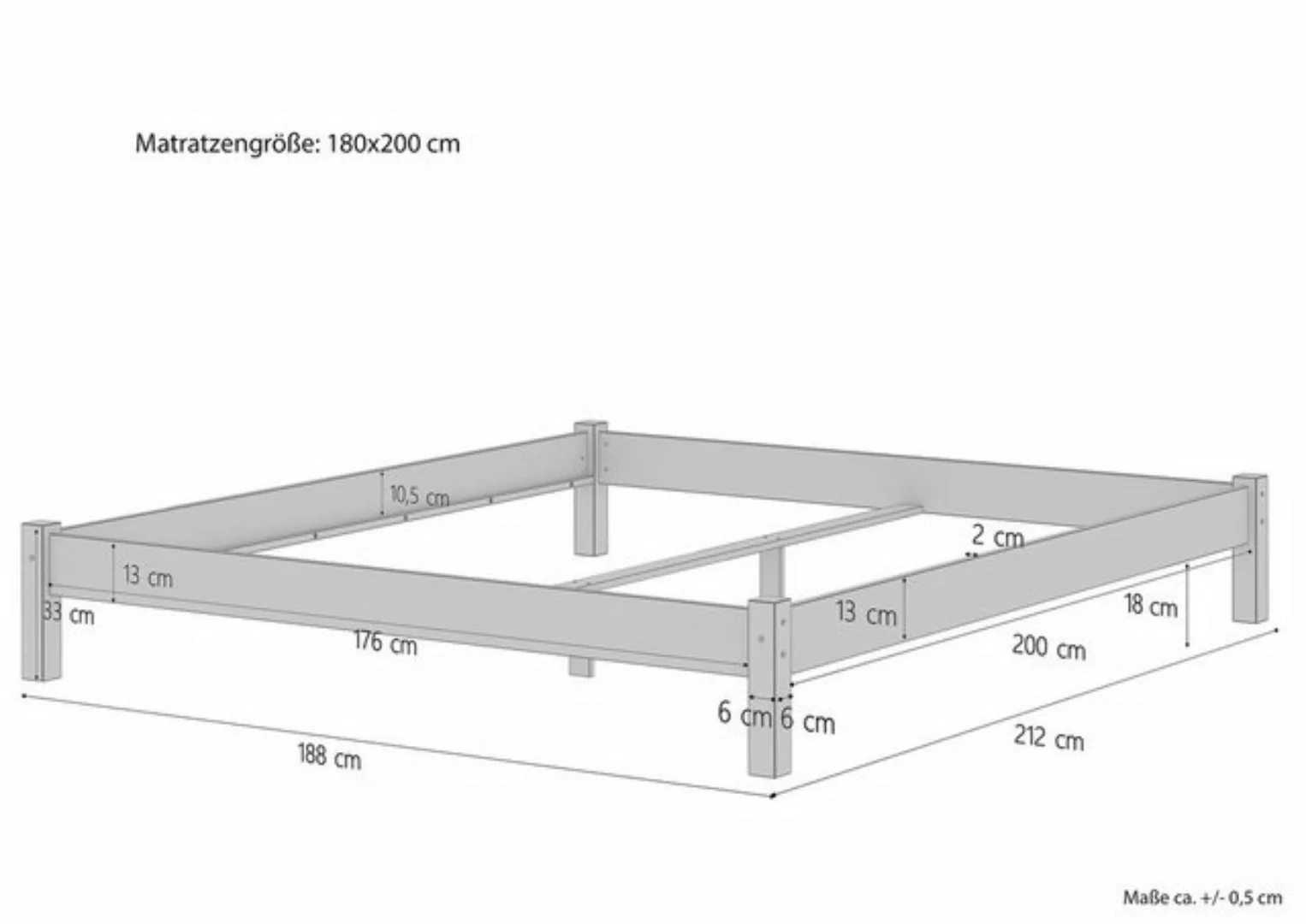 ERST-HOLZ Bett Futon-Doppelbett ohne Kopfteil 180x200 Buche massiv, Buchefa günstig online kaufen