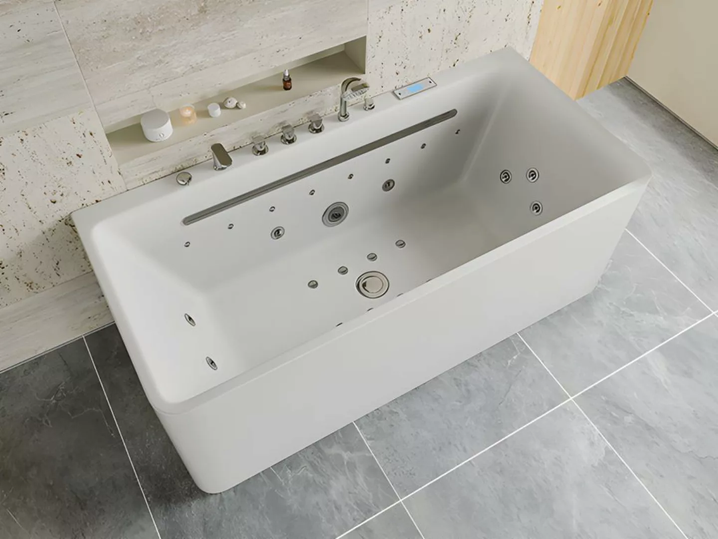 Whirlpool-Badewanne halb freistehend - Weiß - 1 Platz - 470 l - 170 x 75 cm günstig online kaufen