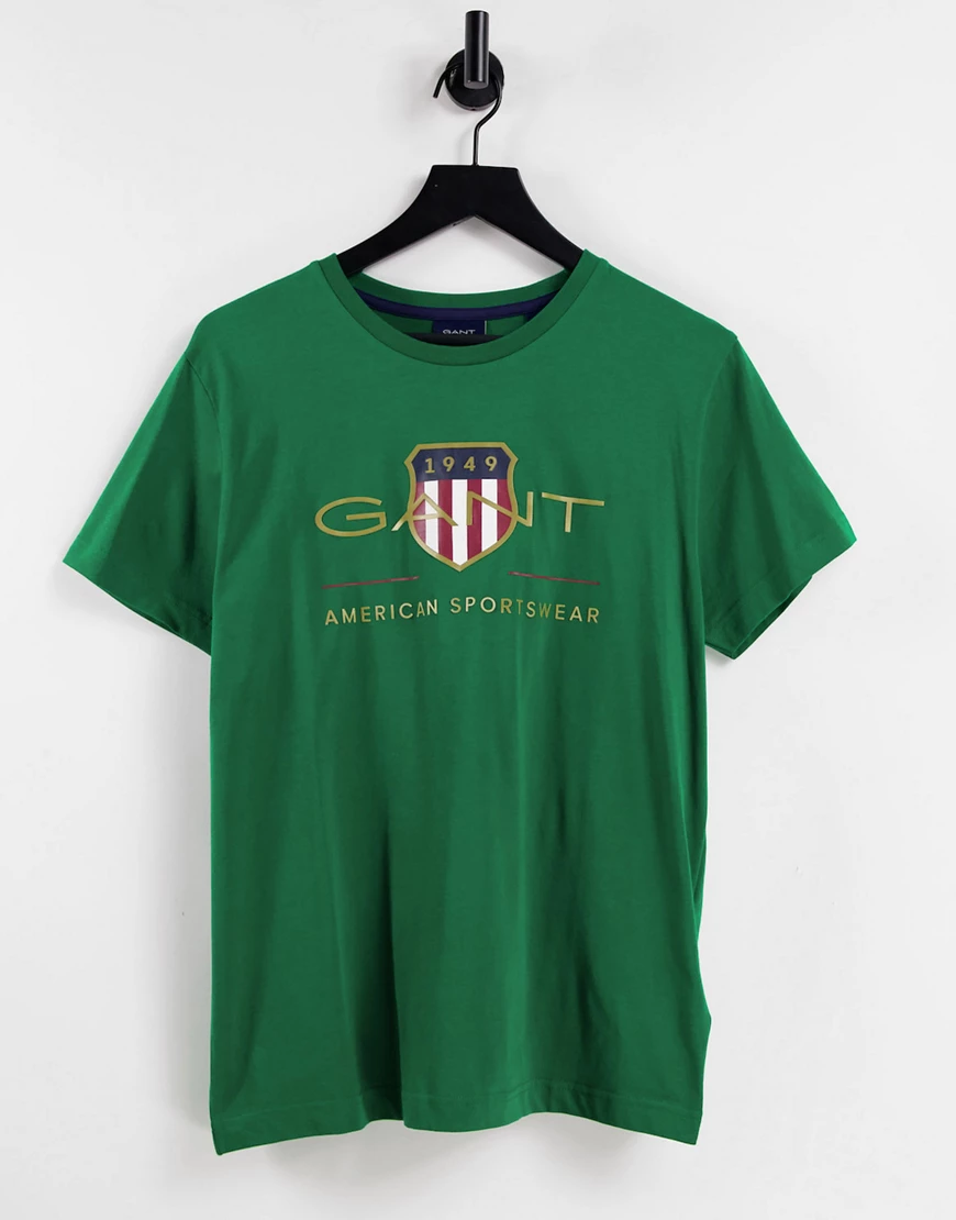 GANT – Archive – T-Shirt in Grün mit Wappenlogo günstig online kaufen